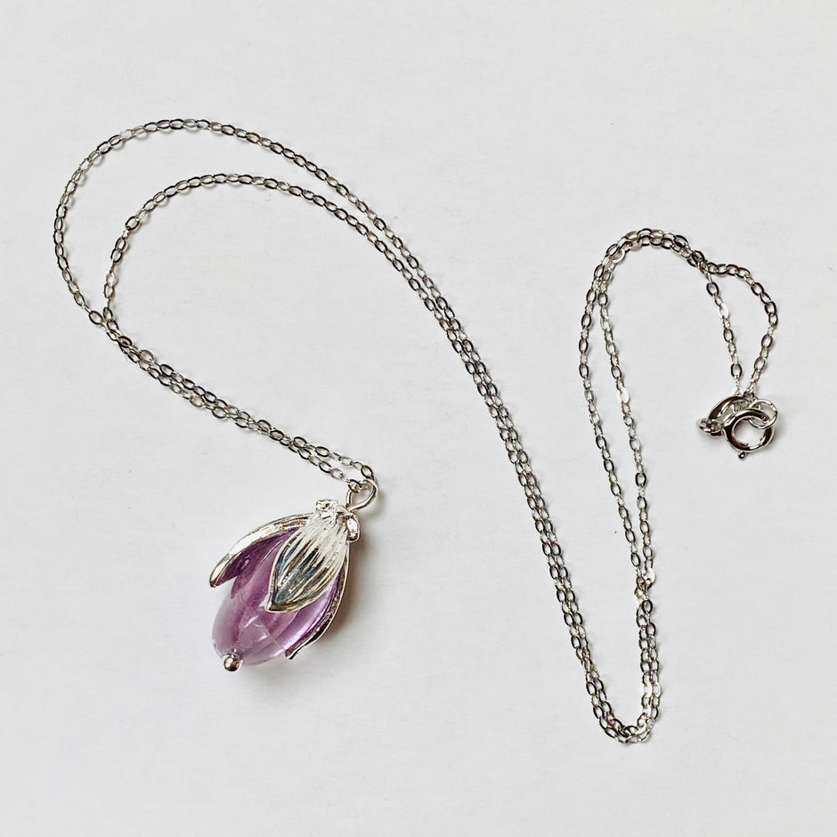 sterling silver snowdrop amethyst necklace pendant