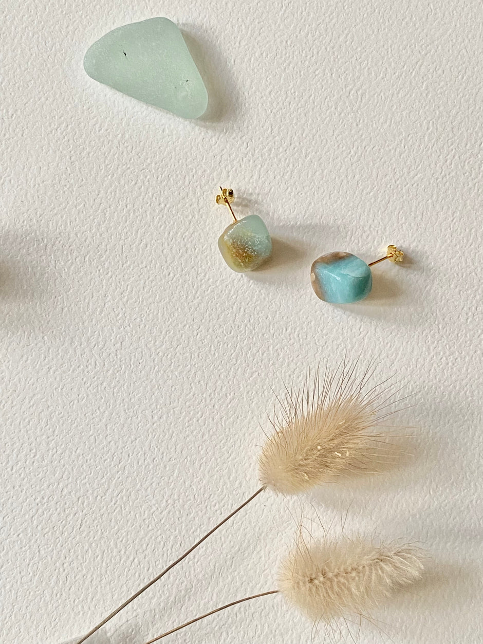 Amazonite turquoise stud crystal ethnic quirky earrings