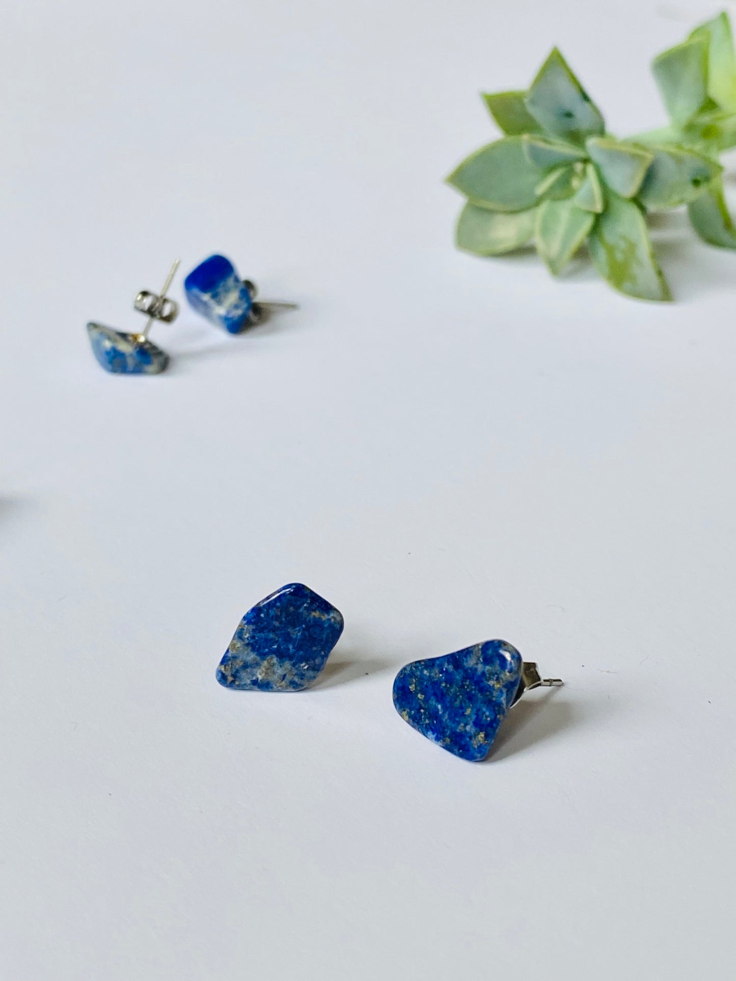 Blue lapis lazuli mini stud ethnic quirky earrings