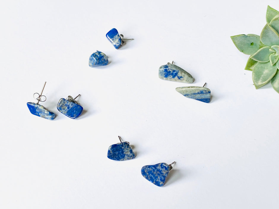 Blue lapis lazuli mini stud ethnic quirky earrings