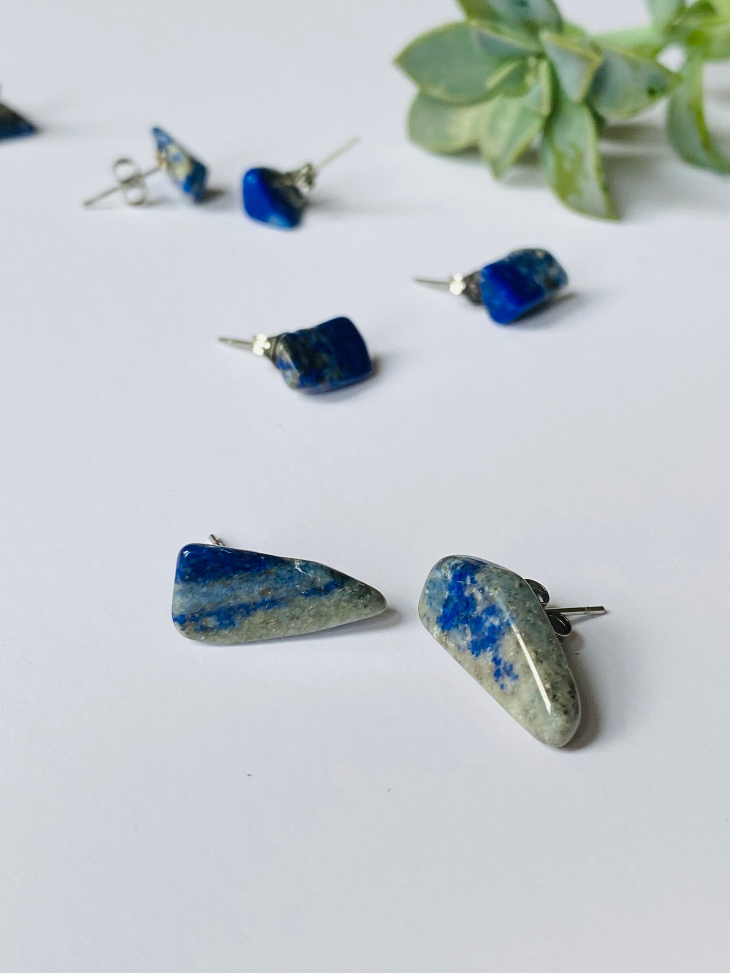 Blue lapis lazuli mini stud ethnic quirky earrings
