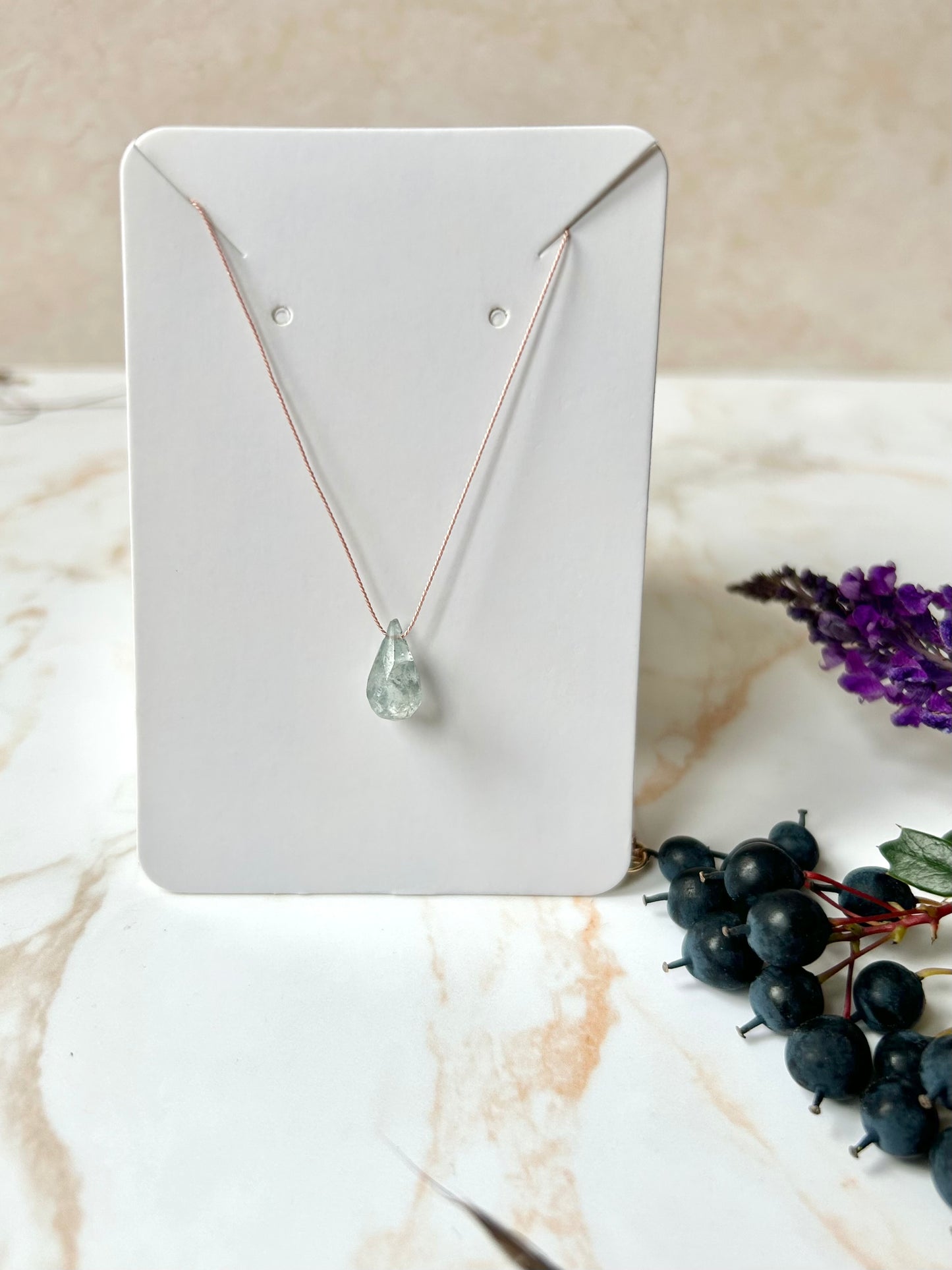 Minimalistic gemstone (pearl, aquamarine or pearl) fine cord necklace pendant