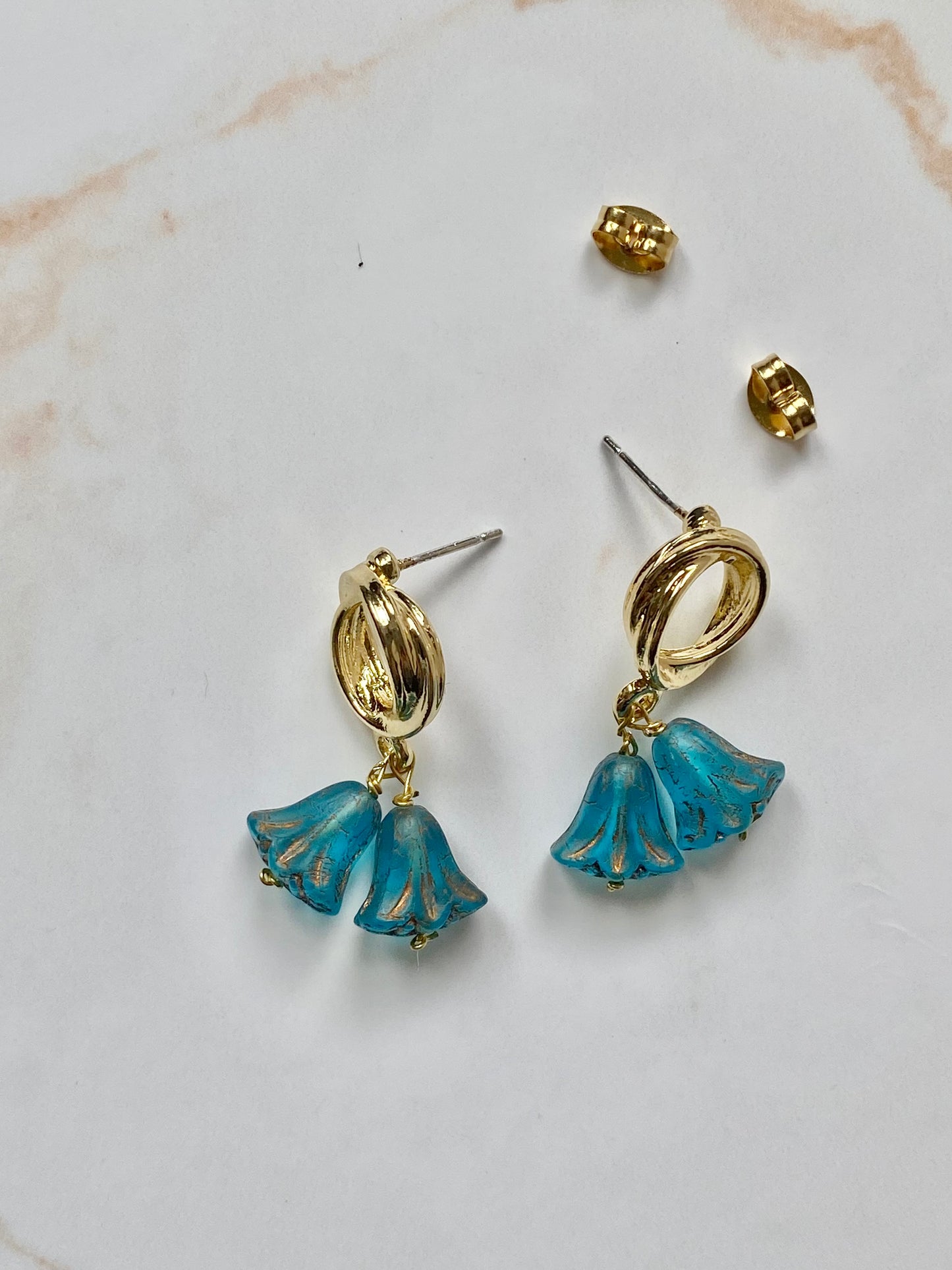 Bluebell floral drop earrings made with glass beads. Perfect gift