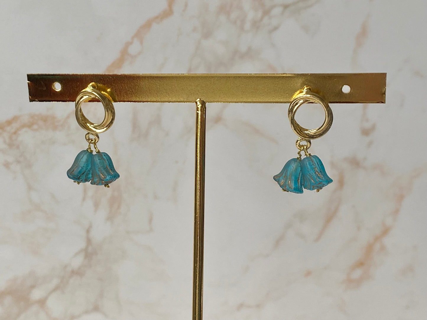 Bluebell floral drop earrings made with glass beads. Perfect gift