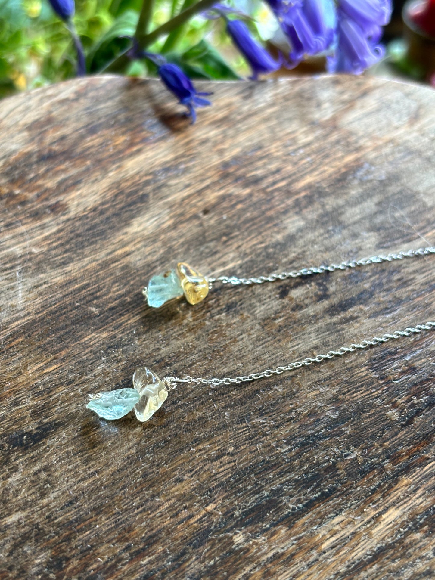 Handmade sterling silver aquamarine and citrine gemstone crystal long dangle earrings