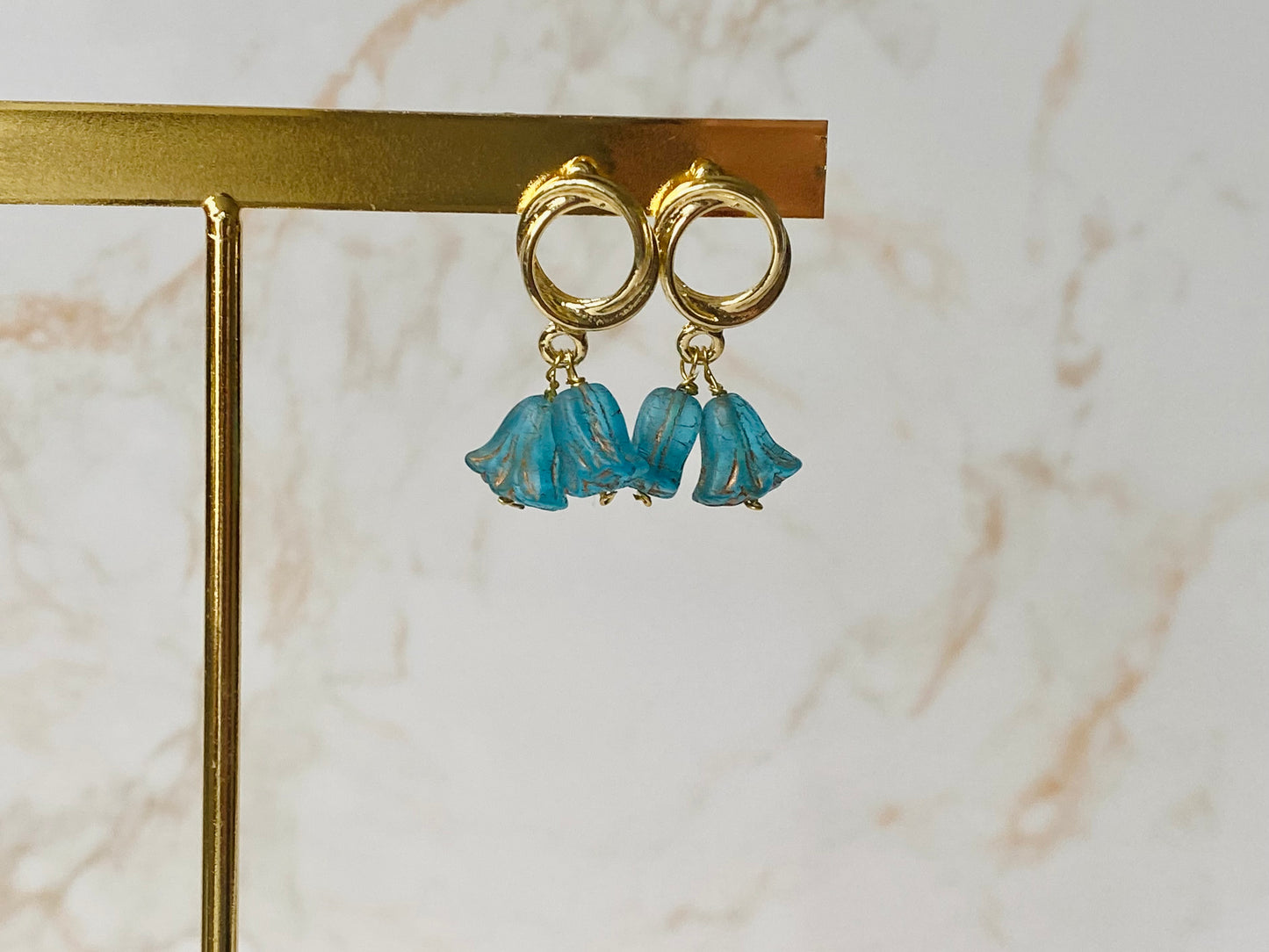 Bluebell floral drop earrings made with glass beads. Perfect gift