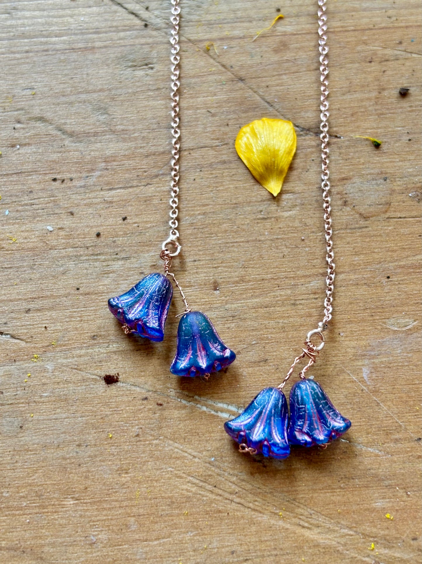 Bluebell glass flower sterling silver thread drop earrings . Perfect gift