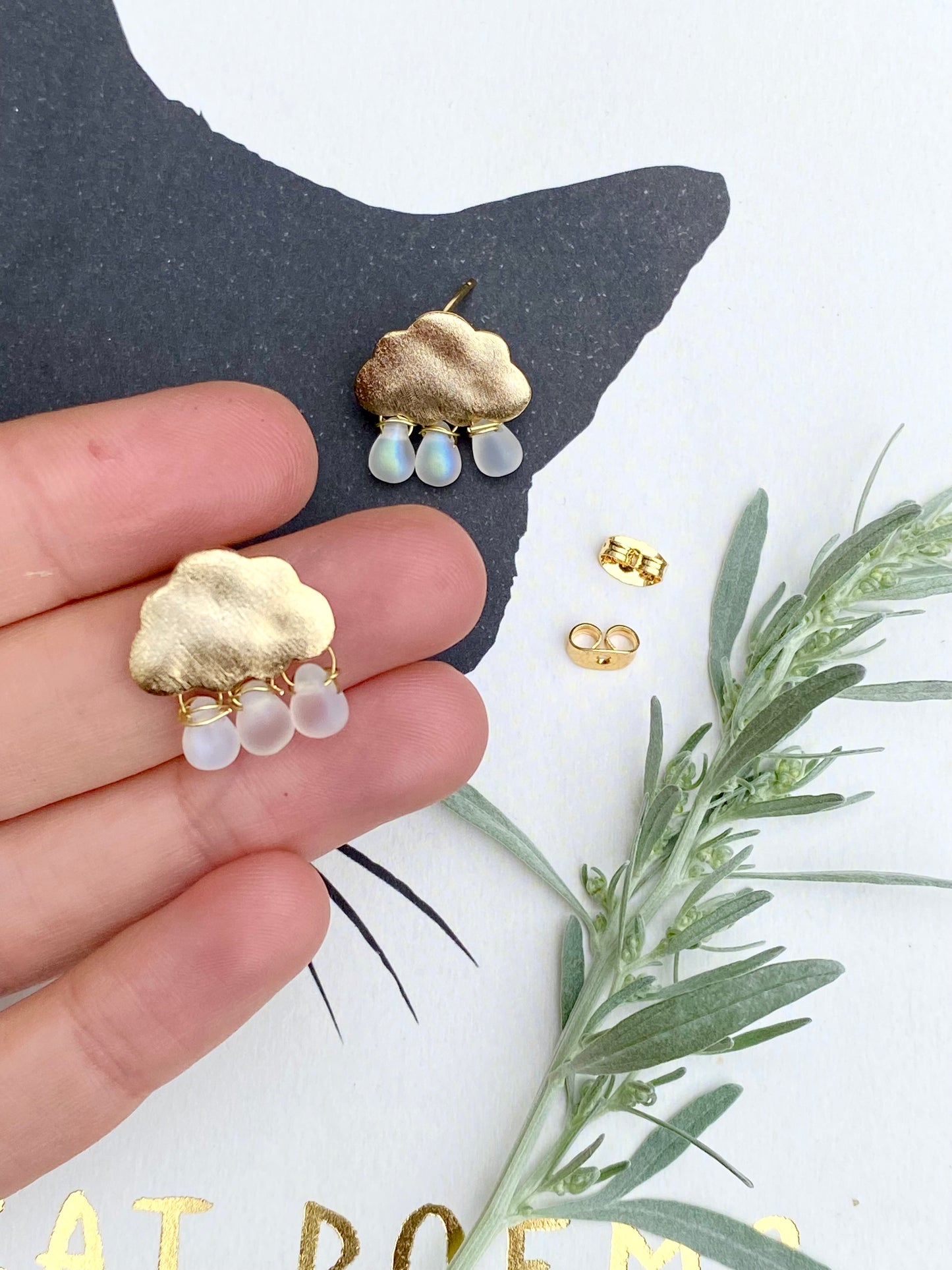 Cloud Stud Earrings. Sterling Silver and glass beads