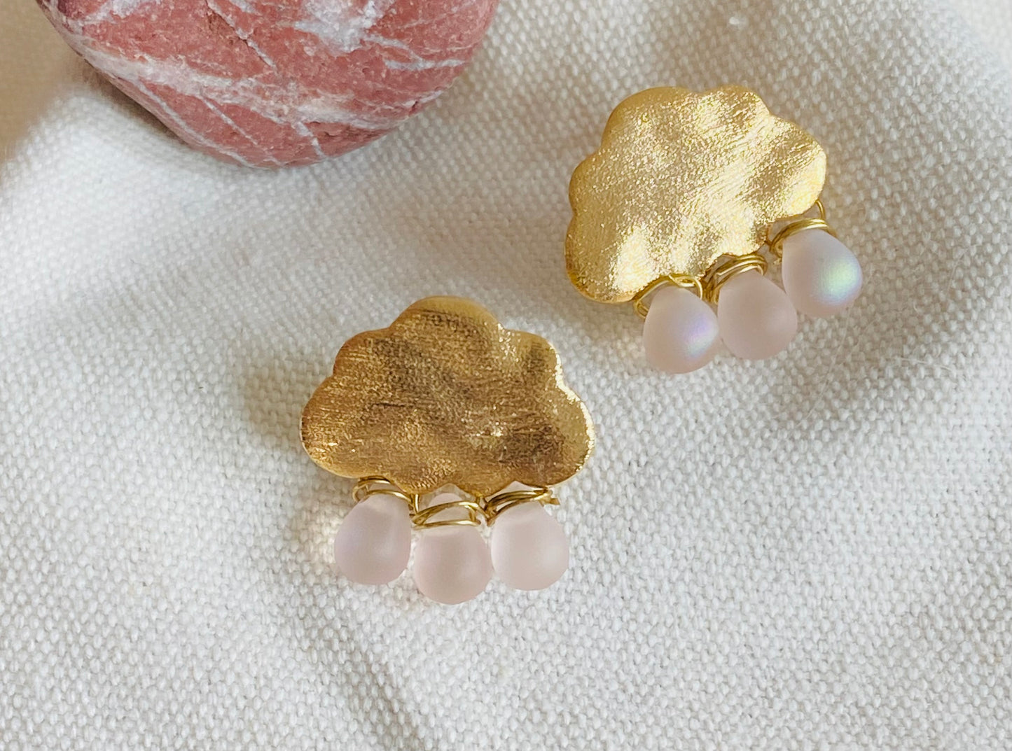 Pink Glass Cloud Stud Earrings. Sterling Silver