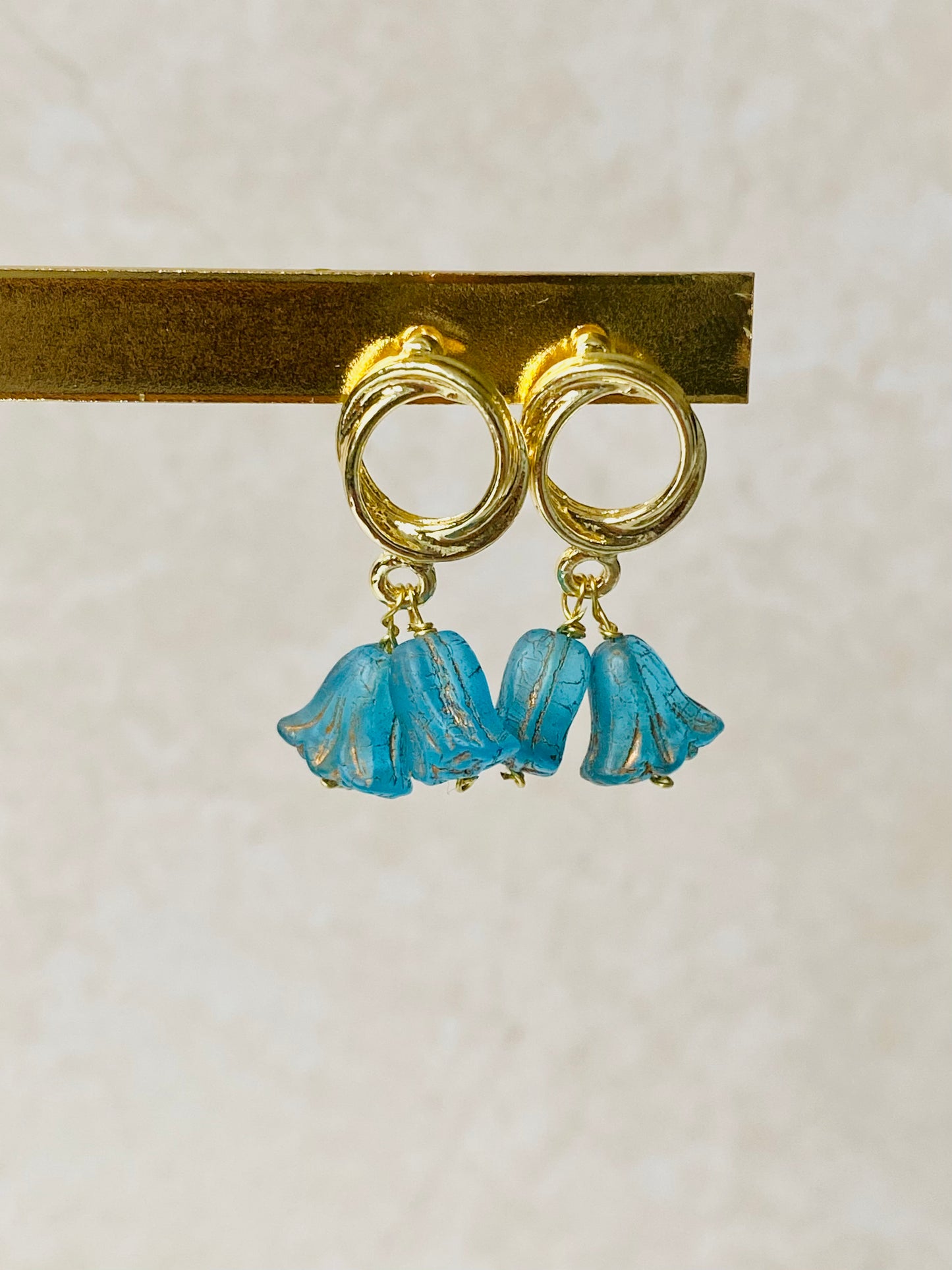 Bluebell floral drop earrings made with glass beads. Perfect gift