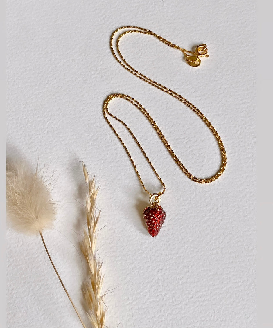 Gold plated sterling silver necklace strawberry pendant