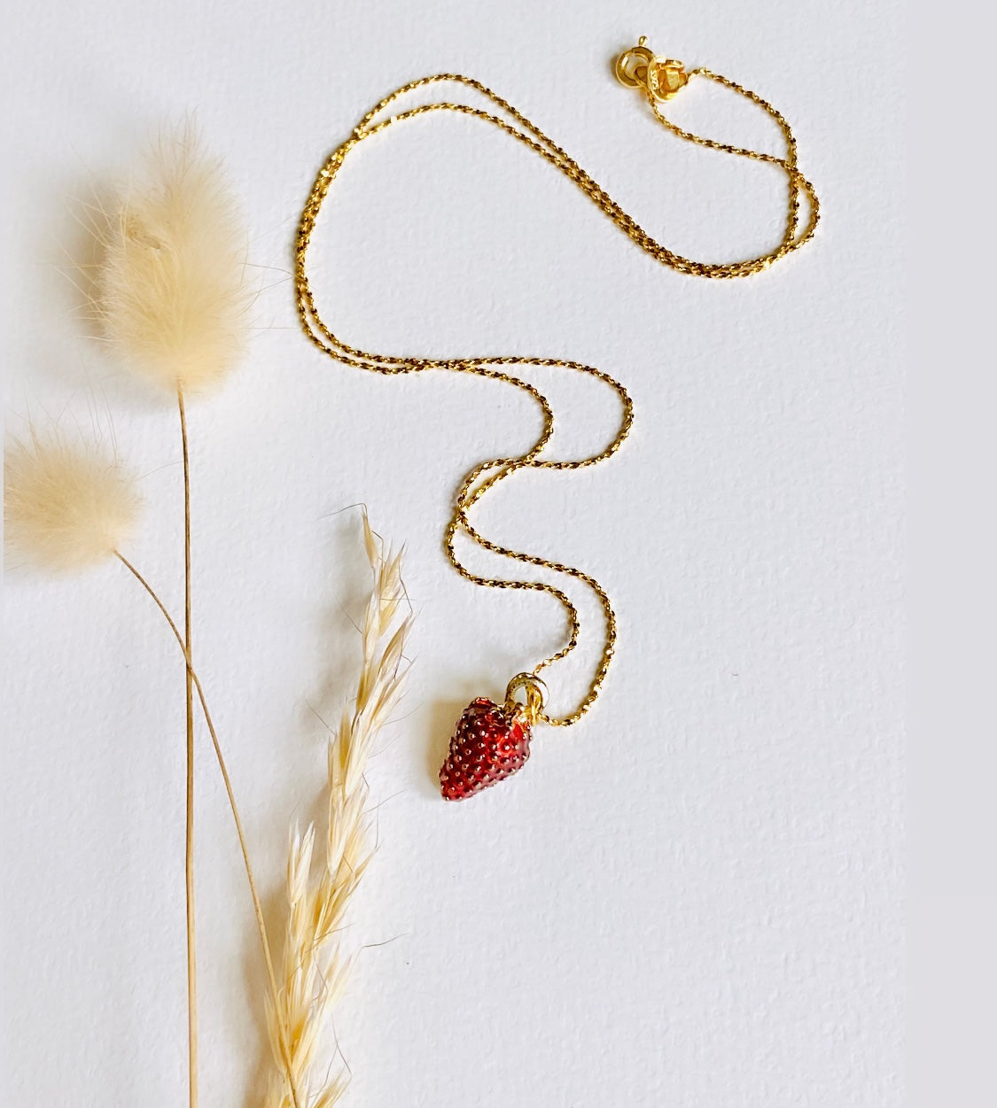 Gold plated sterling silver necklace strawberry pendant