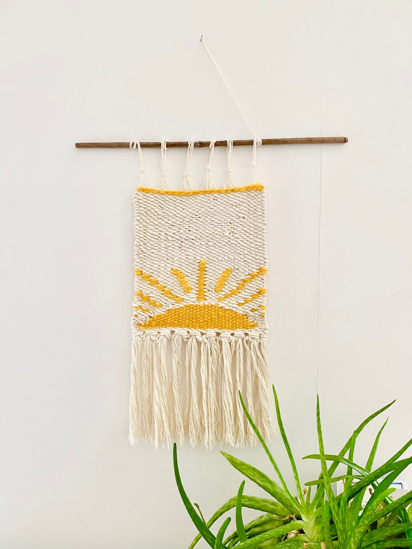 Sunshine Folk , cream white yellow sun wall hanging