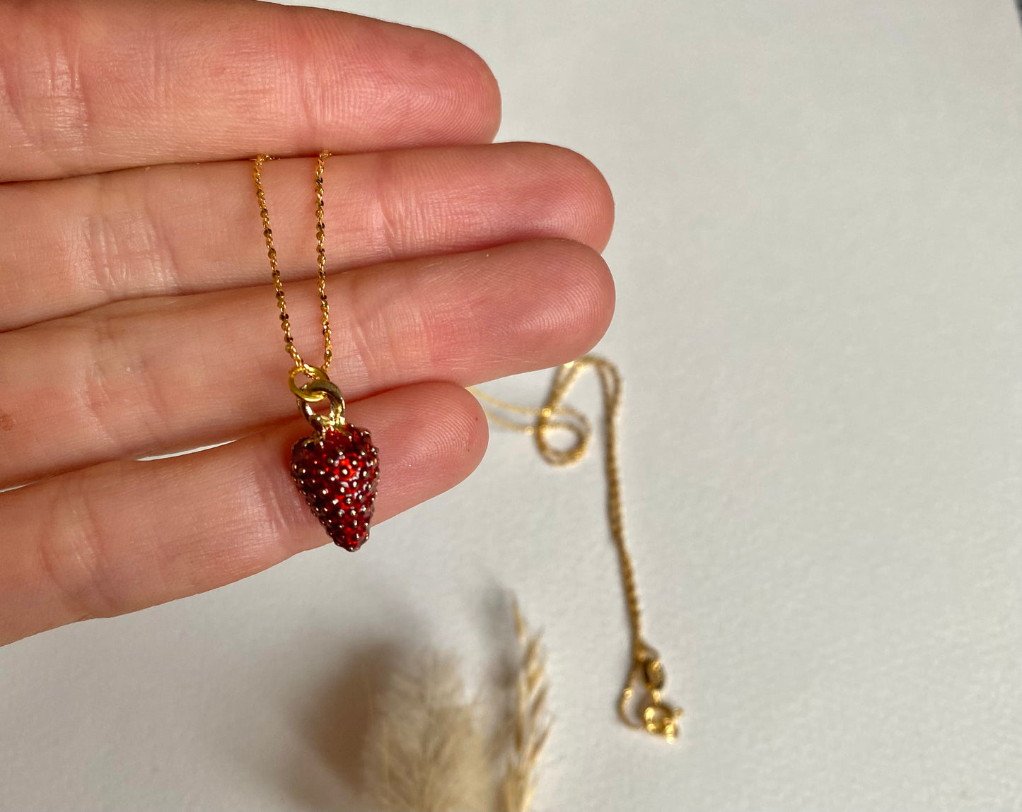 Gold plated sterling silver necklace strawberry pendant