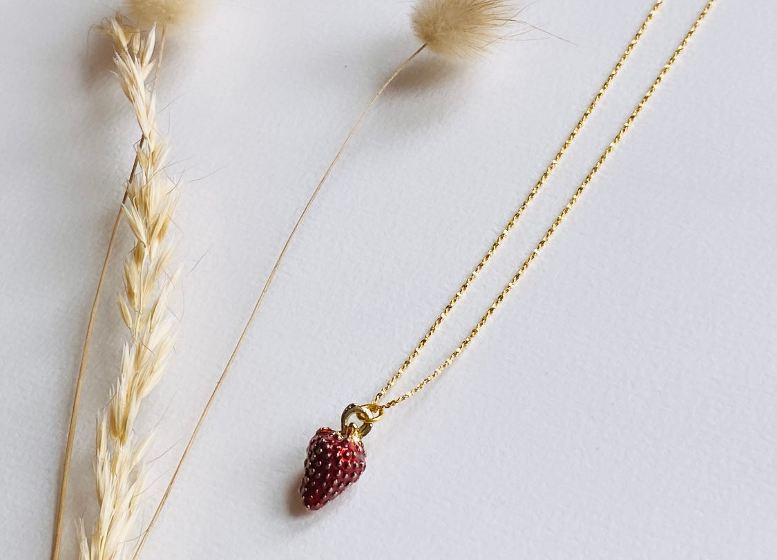 Gold plated sterling silver necklace strawberry pendant