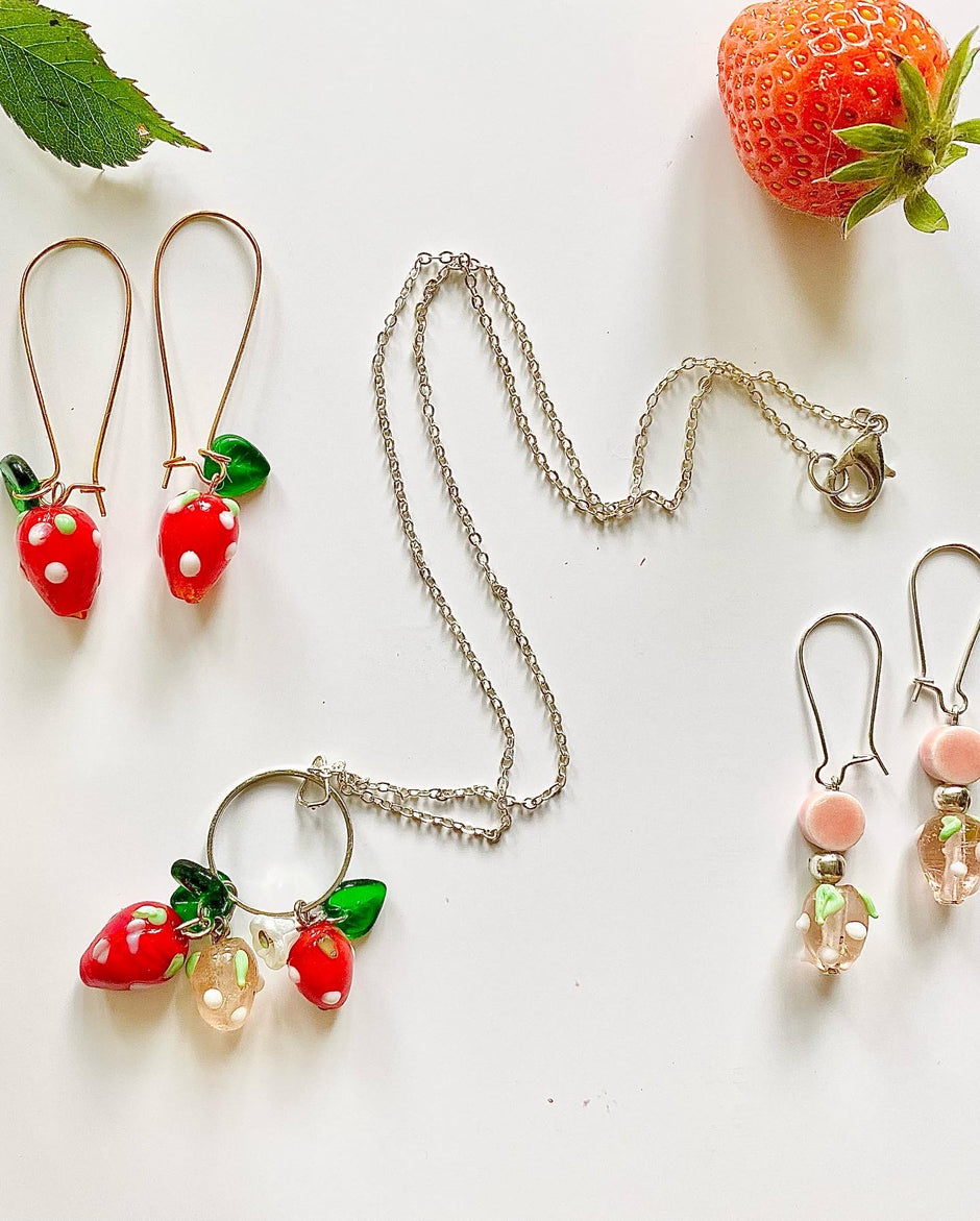 Glass lamp work Strawberry fruit earrings