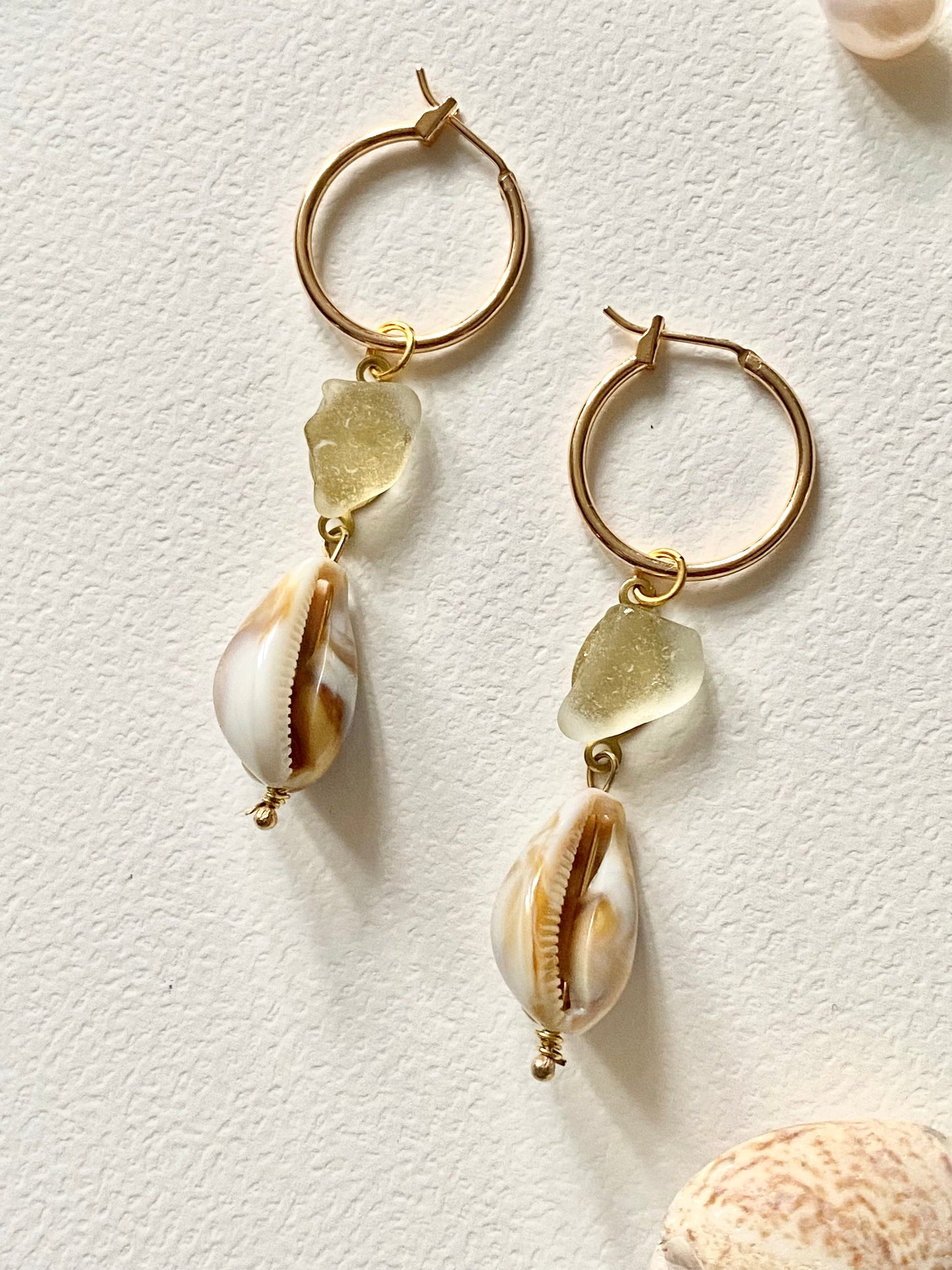 Asymmetrical seaglass shell Pearl mismatched statement earrings