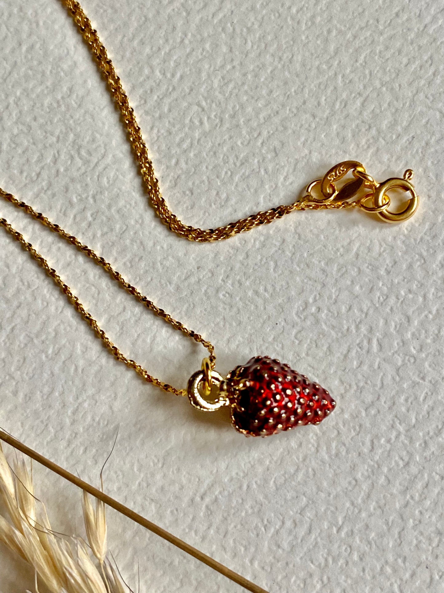 Gold plated sterling silver necklace strawberry pendant