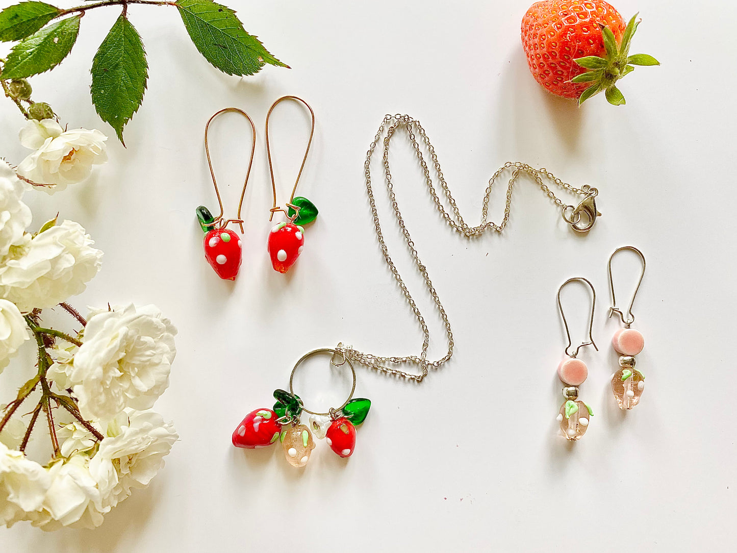 Glass lamp work Strawberry fruit earrings