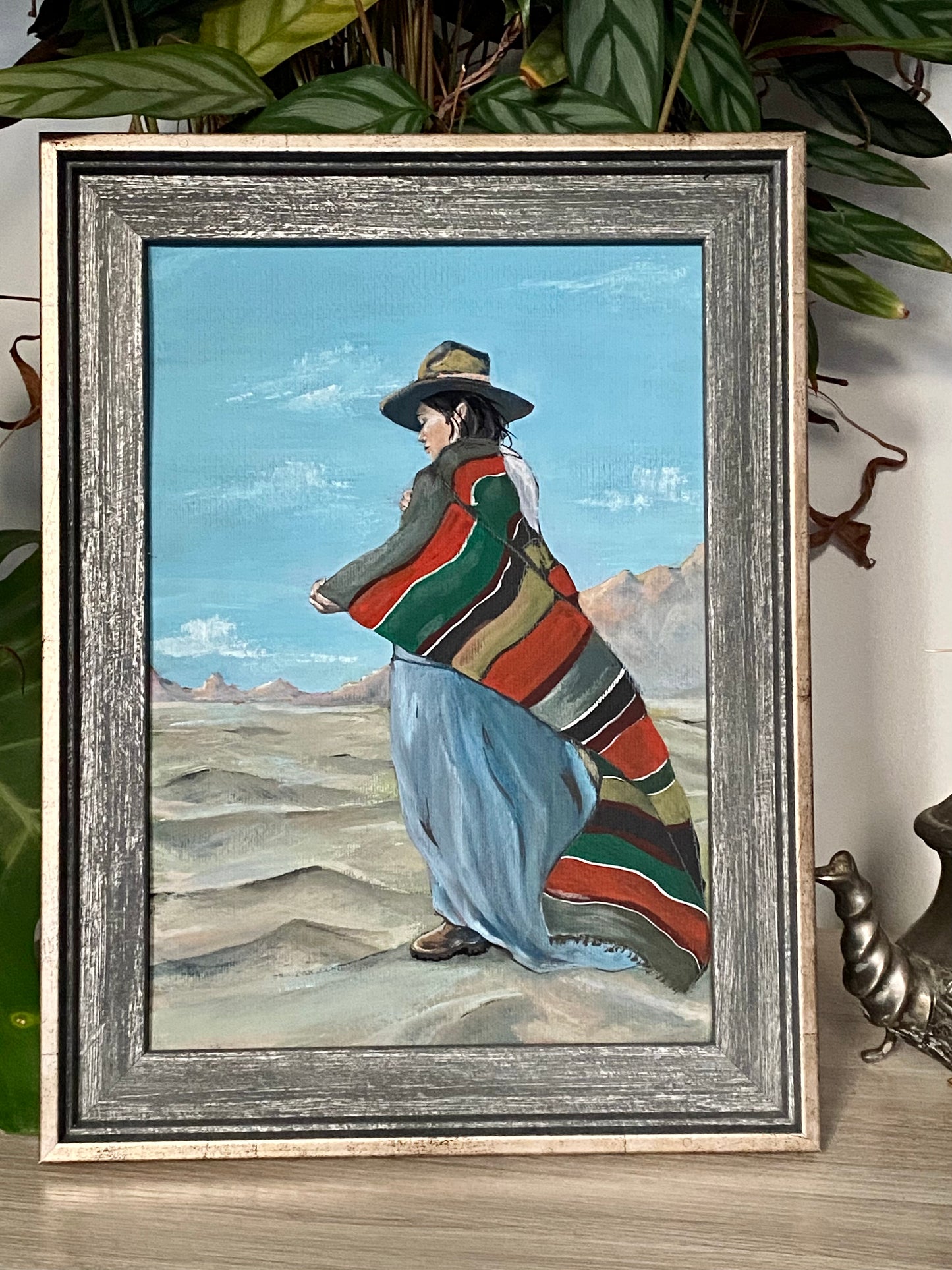 Desert Wind - Desert wind, original gouache fine art painting illustration print of a woman shaman in the desert. Mexican South American folk art