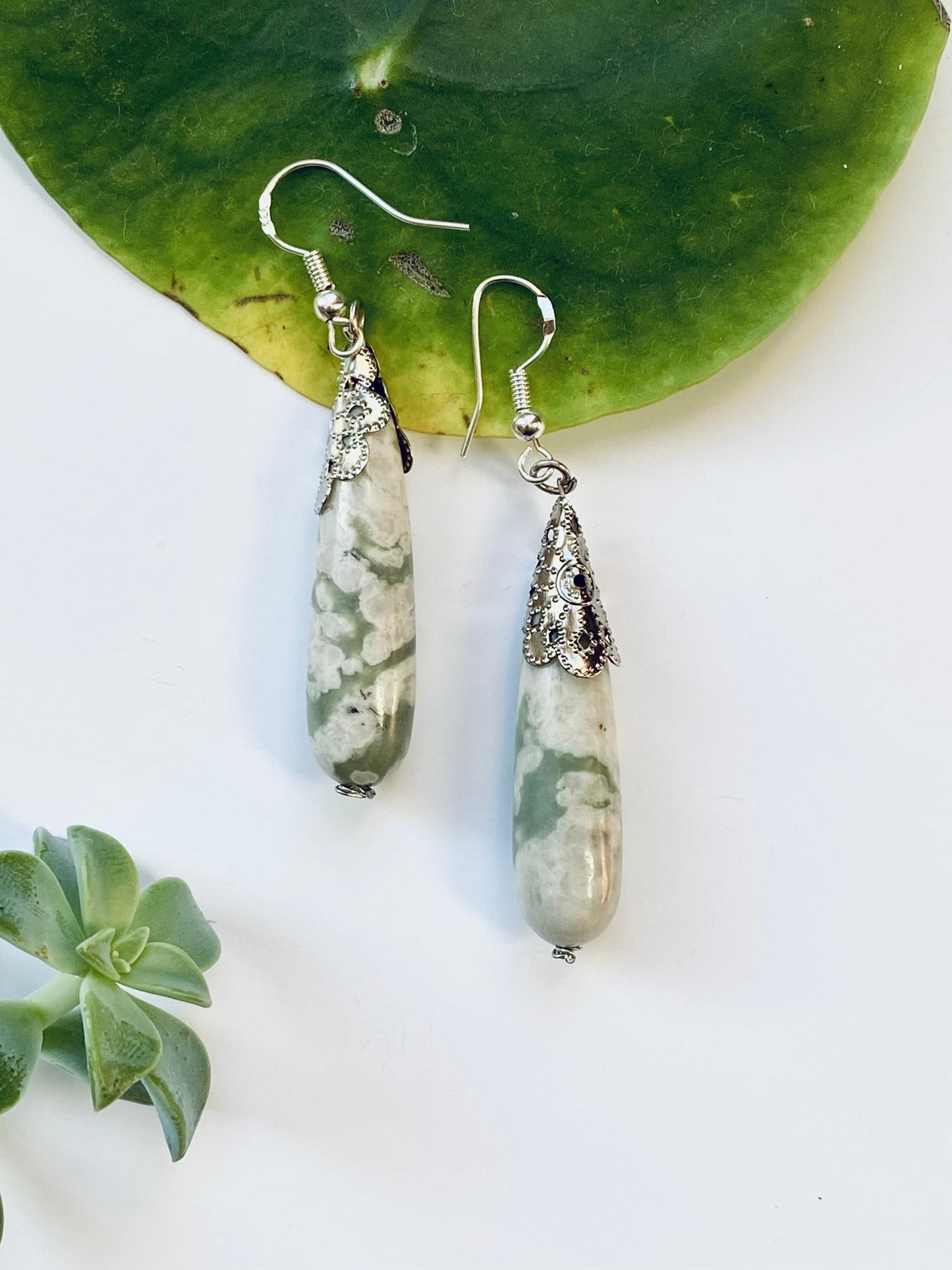 Sterling silver cloudy Jasper handmade earrings