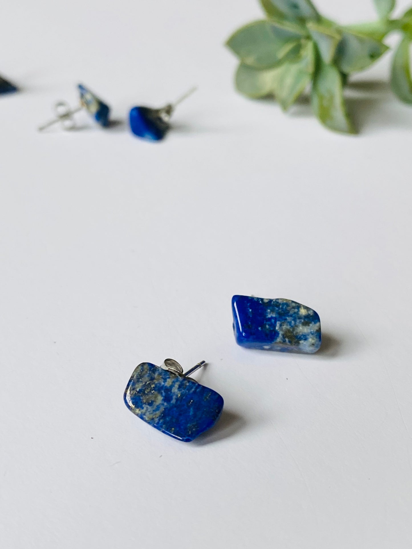 Blue lapis lazuli mini stud ethnic quirky earrings