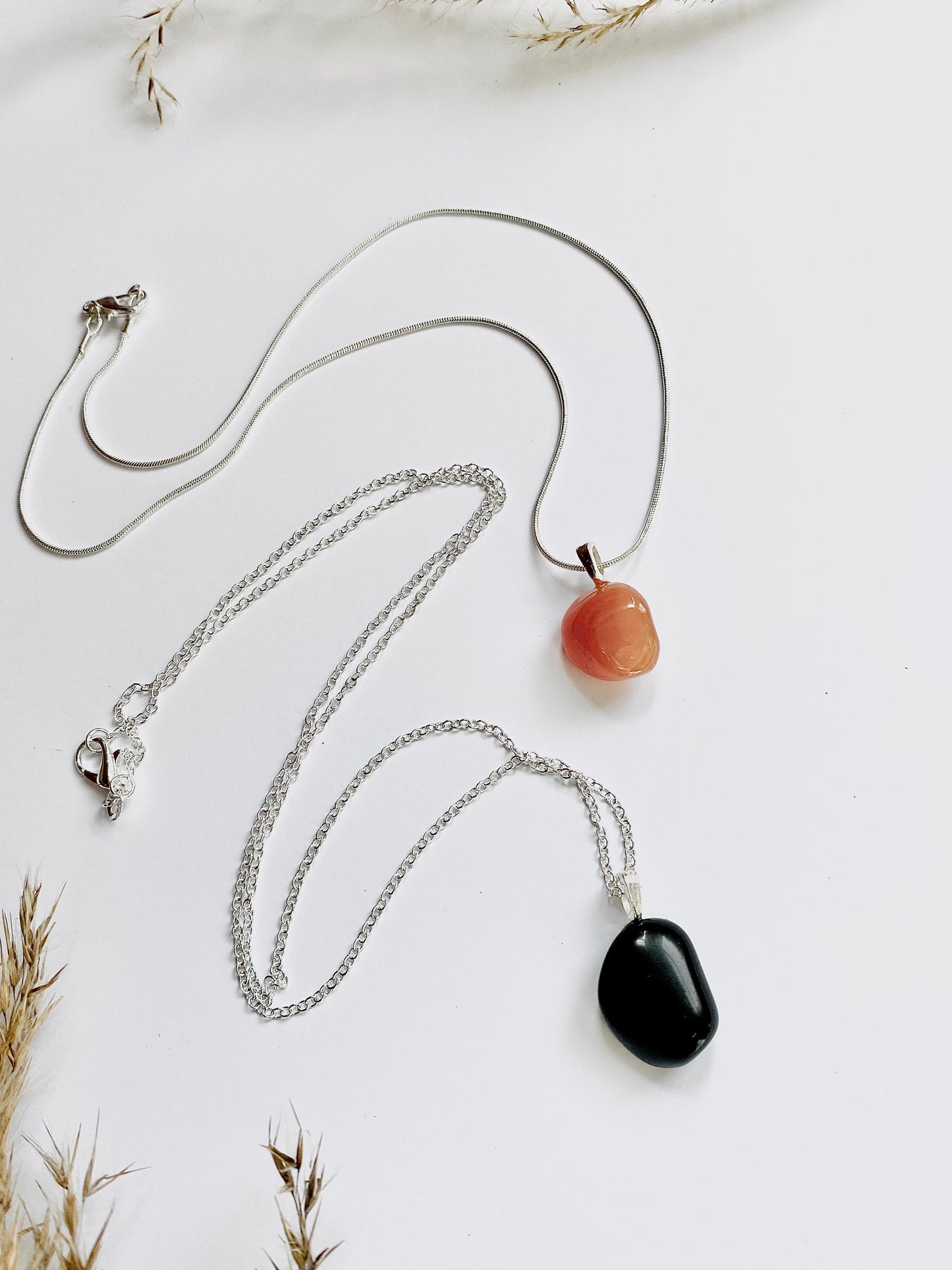 Obsidian or Carnelian Crystal pendant necklace with sterling silver chain