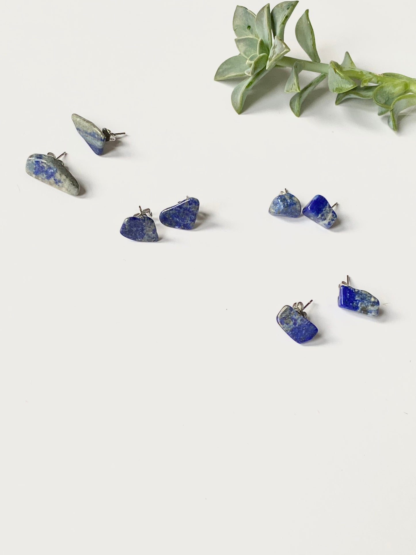 Blue lapis lazuli mini stud ethnic quirky earrings