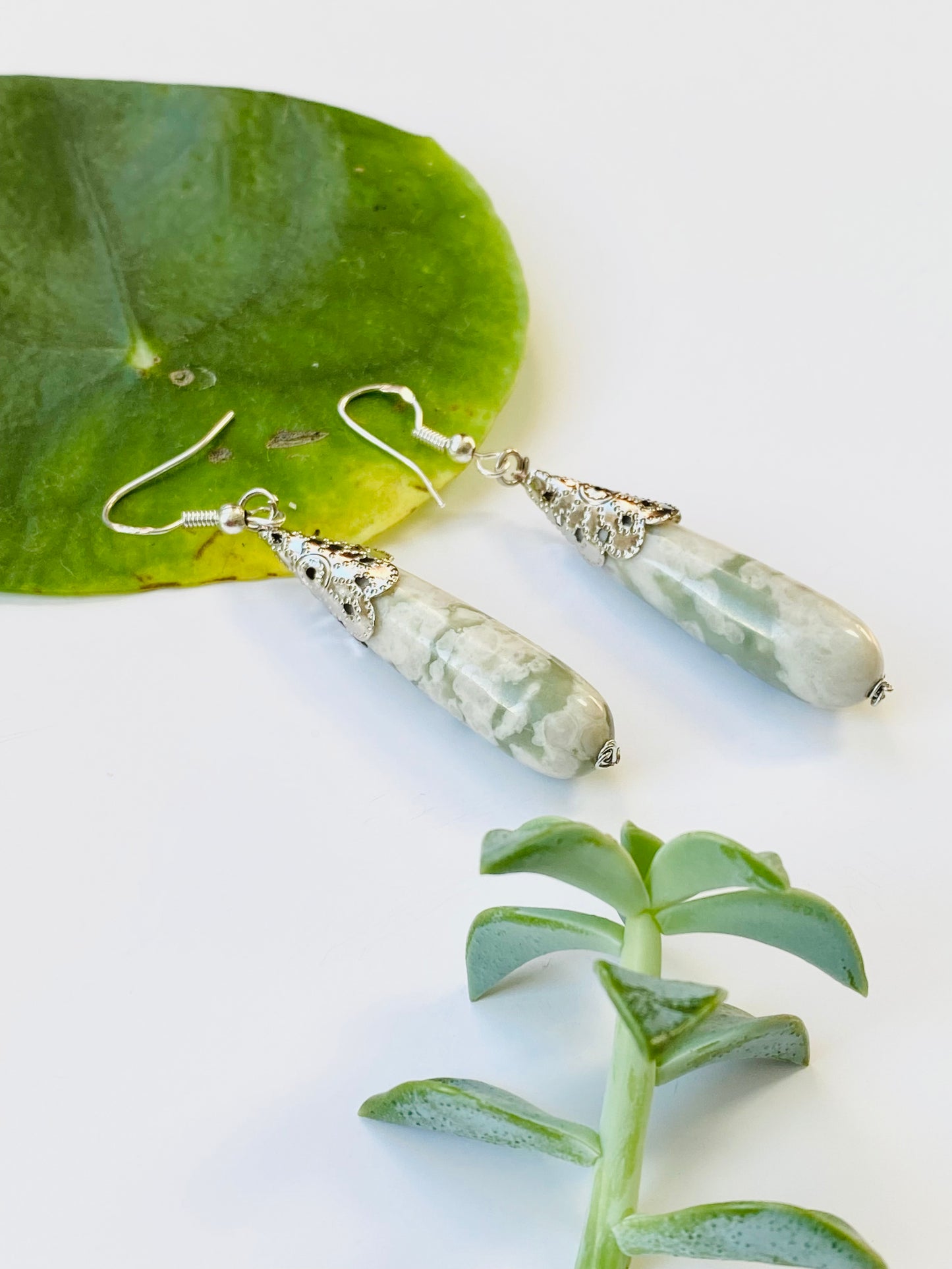 Sterling silver cloudy Jasper handmade earrings