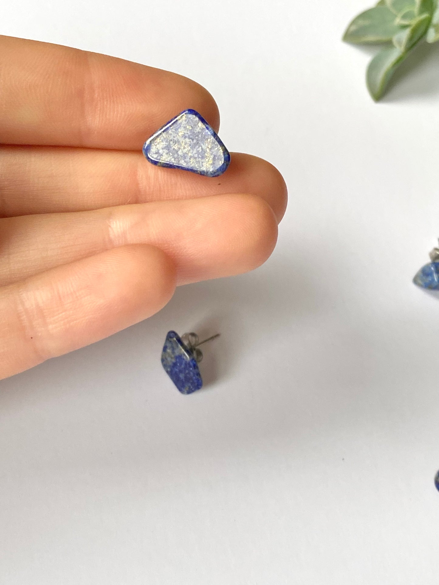 Blue lapis lazuli mini stud ethnic quirky earrings