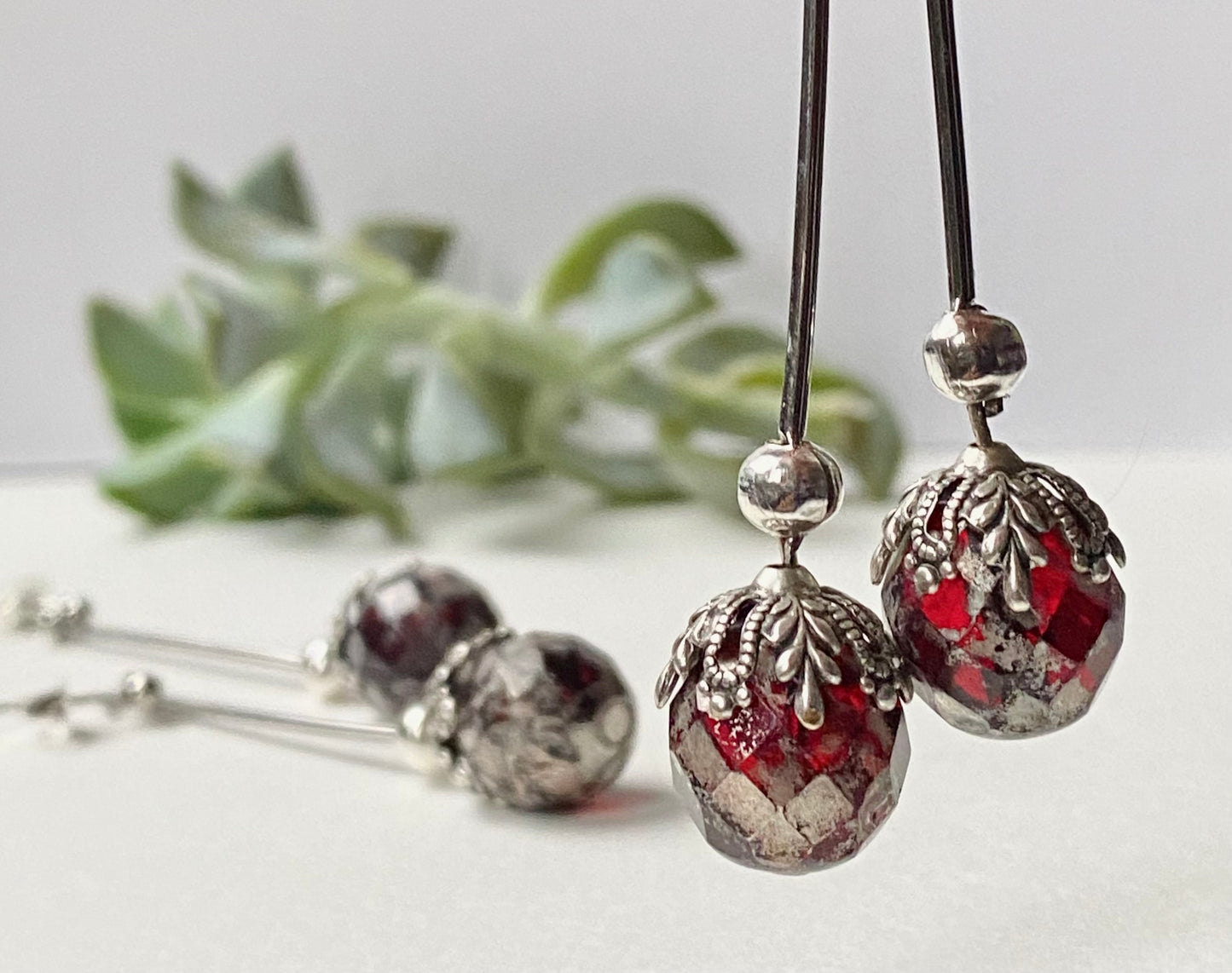 Ruby Red Faceted Vintage Glass Raspberry earrings