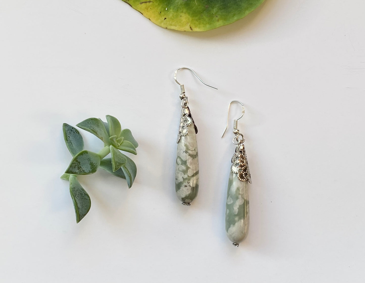 Sterling silver cloudy Jasper handmade earrings