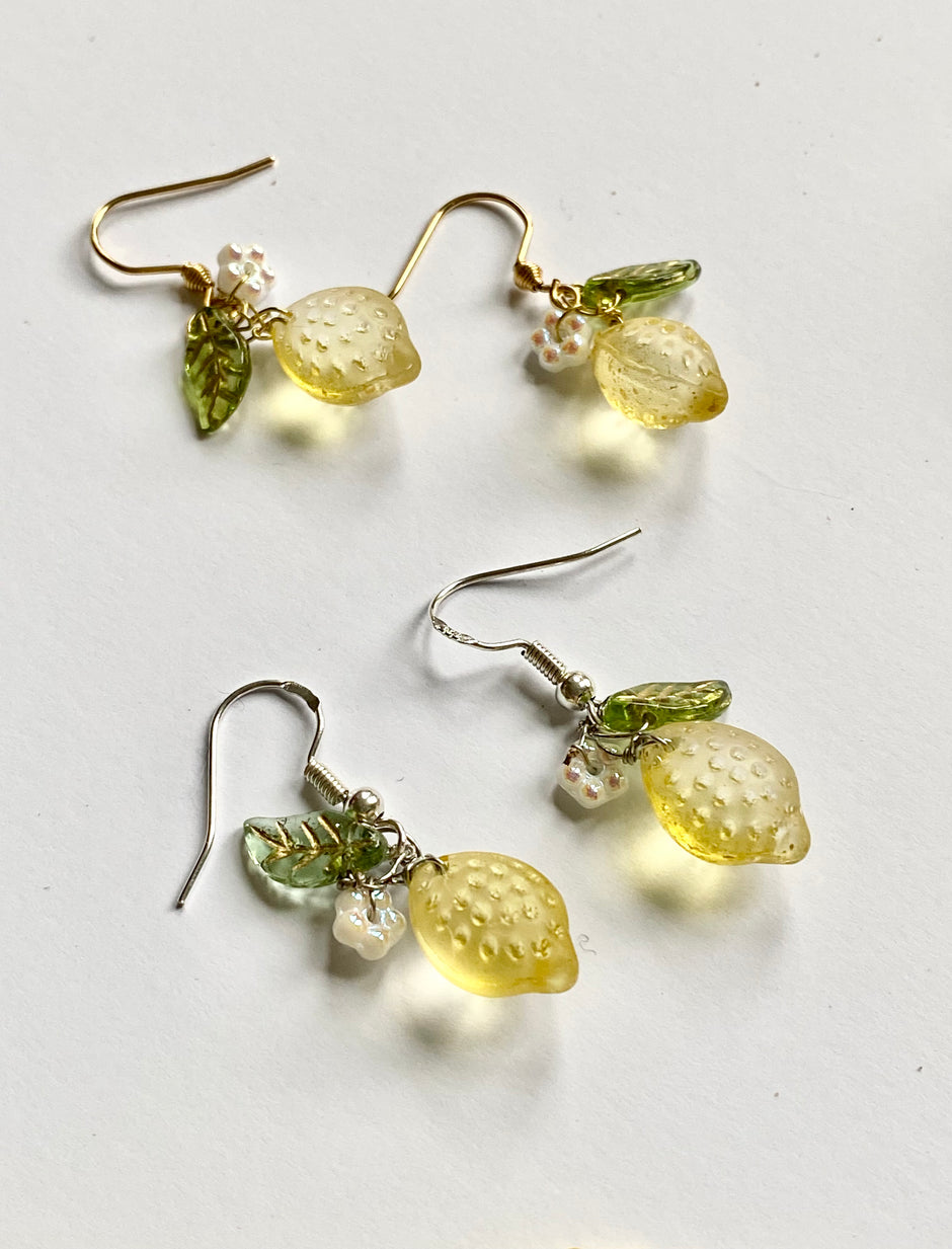 Glass Lemon Fruit Earrings