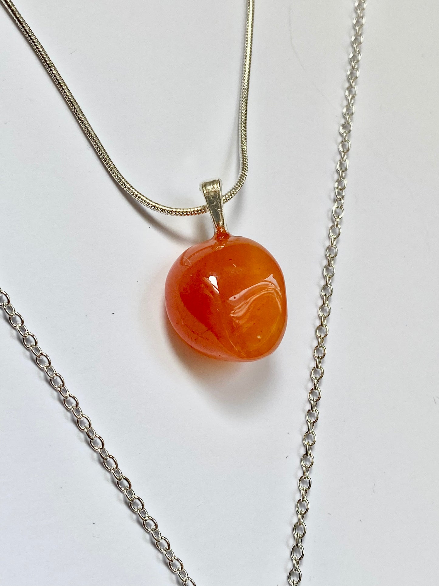 Obsidian or Carnelian Crystal pendant necklace with sterling silver chain