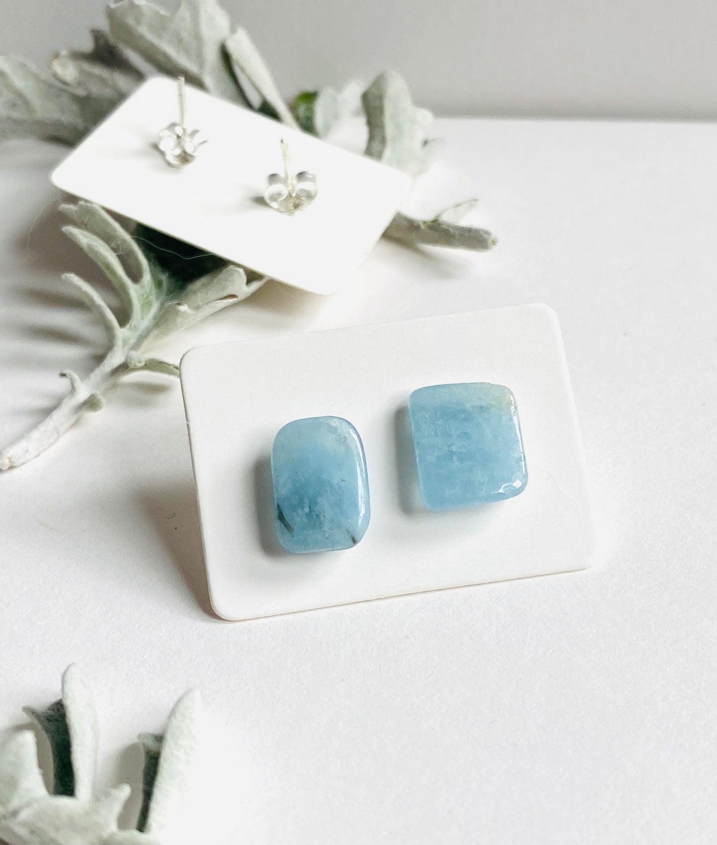 Aquamarine sterling silver quirky stud earrings