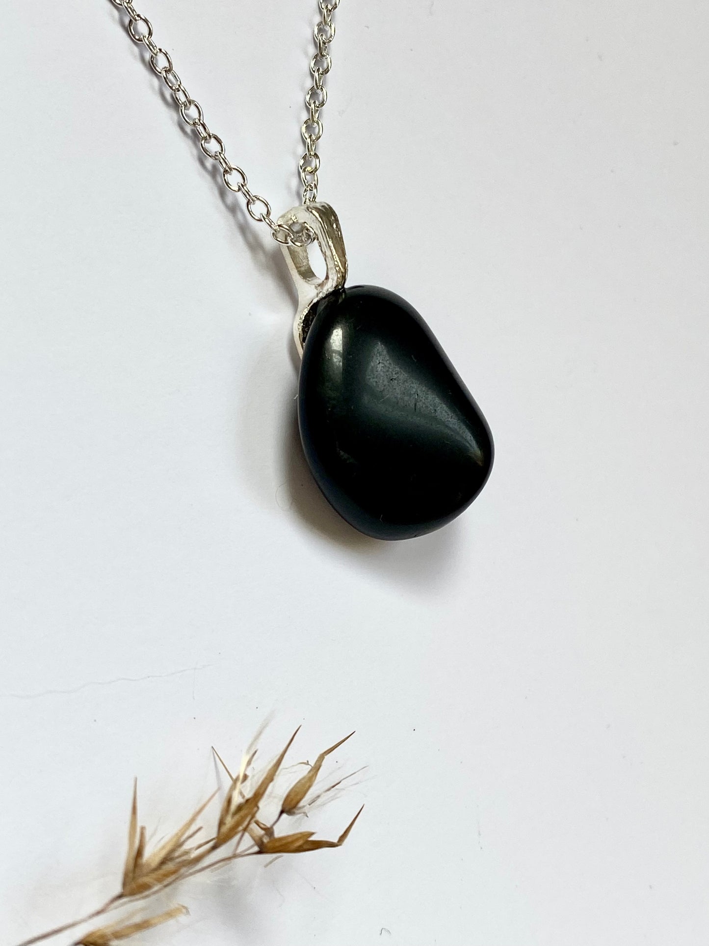 Obsidian or Carnelian Crystal pendant necklace with sterling silver chain