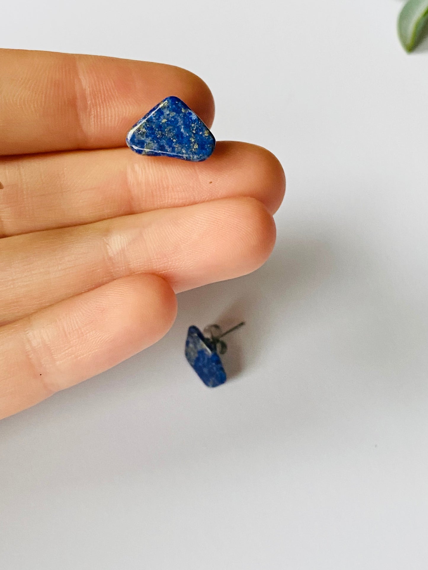 Blue lapis lazuli mini stud ethnic quirky earrings