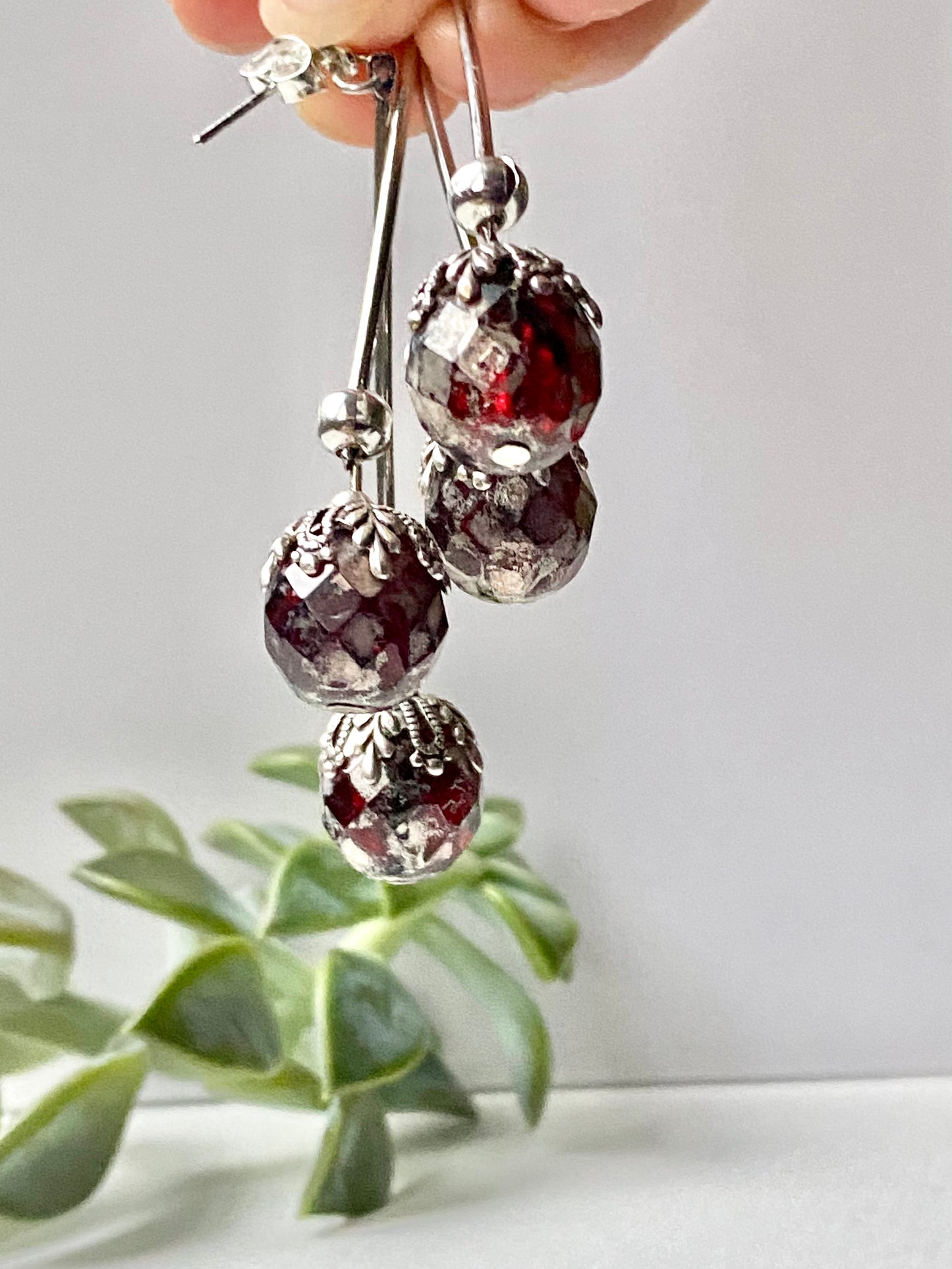 Ruby Red Faceted Vintage Glass Raspberry earrings