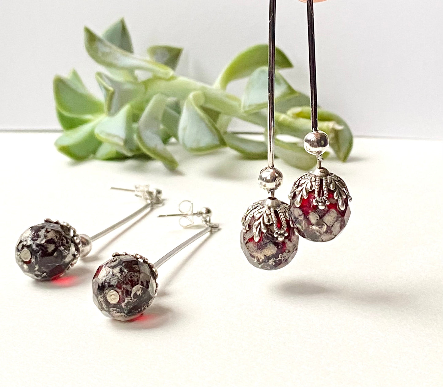 Ruby Red Faceted Vintage Glass Raspberry earrings