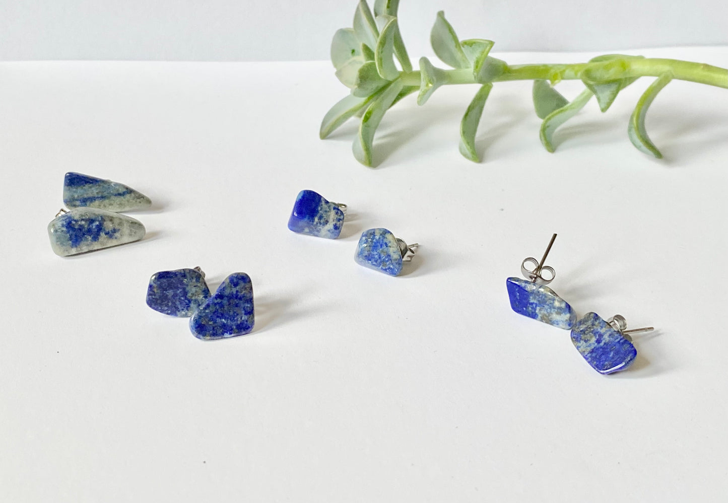 Blue lapis lazuli mini stud ethnic quirky earrings