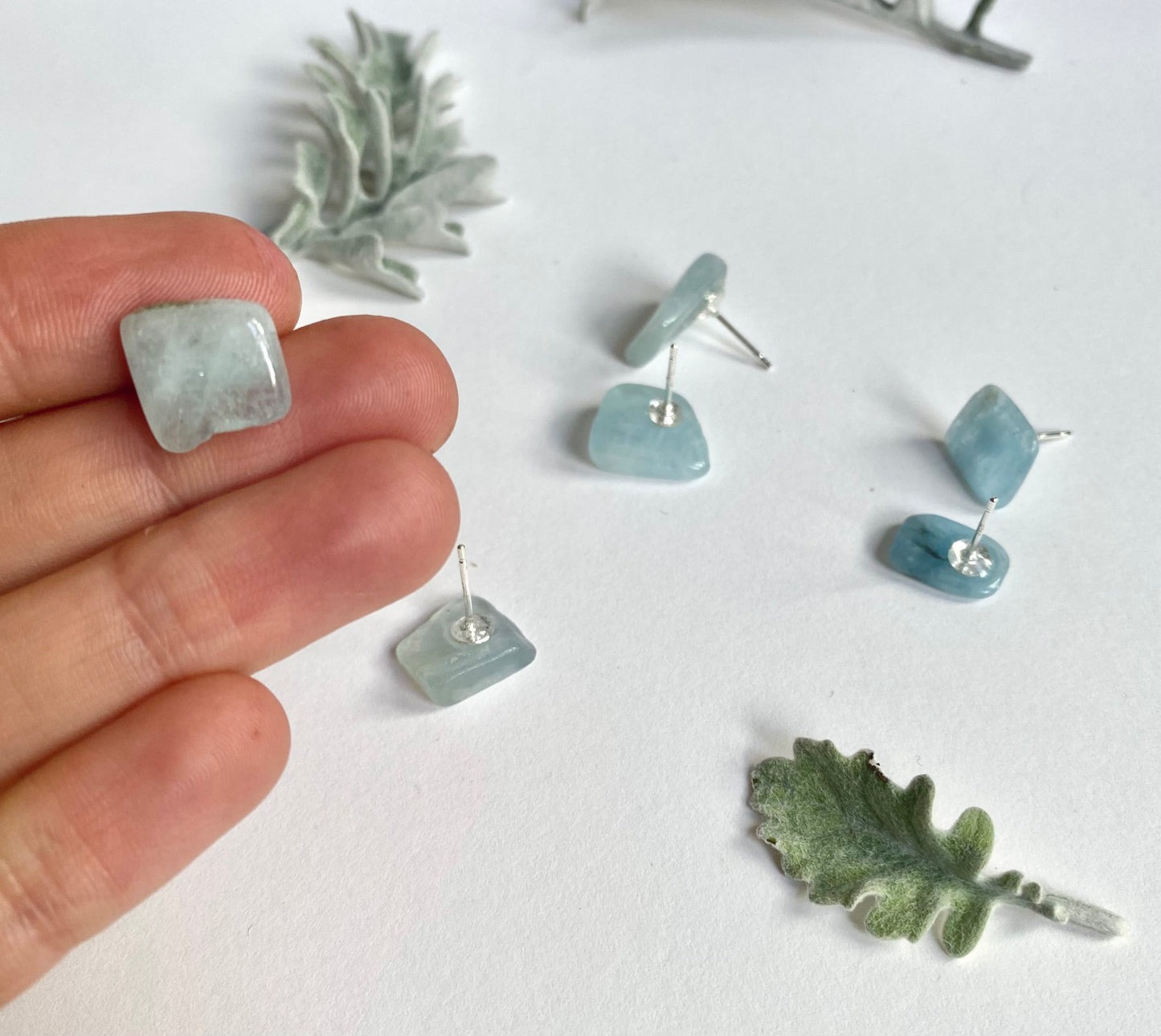 Aquamarine sterling silver quirky stud earrings