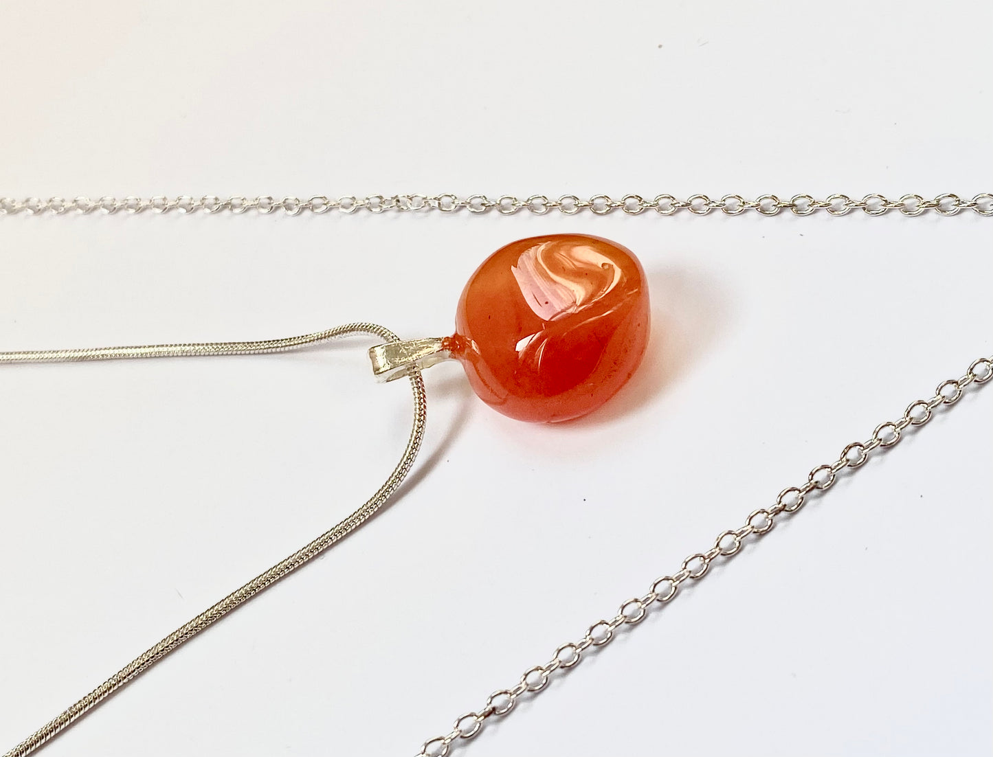 Obsidian or Carnelian Crystal pendant necklace with sterling silver chain