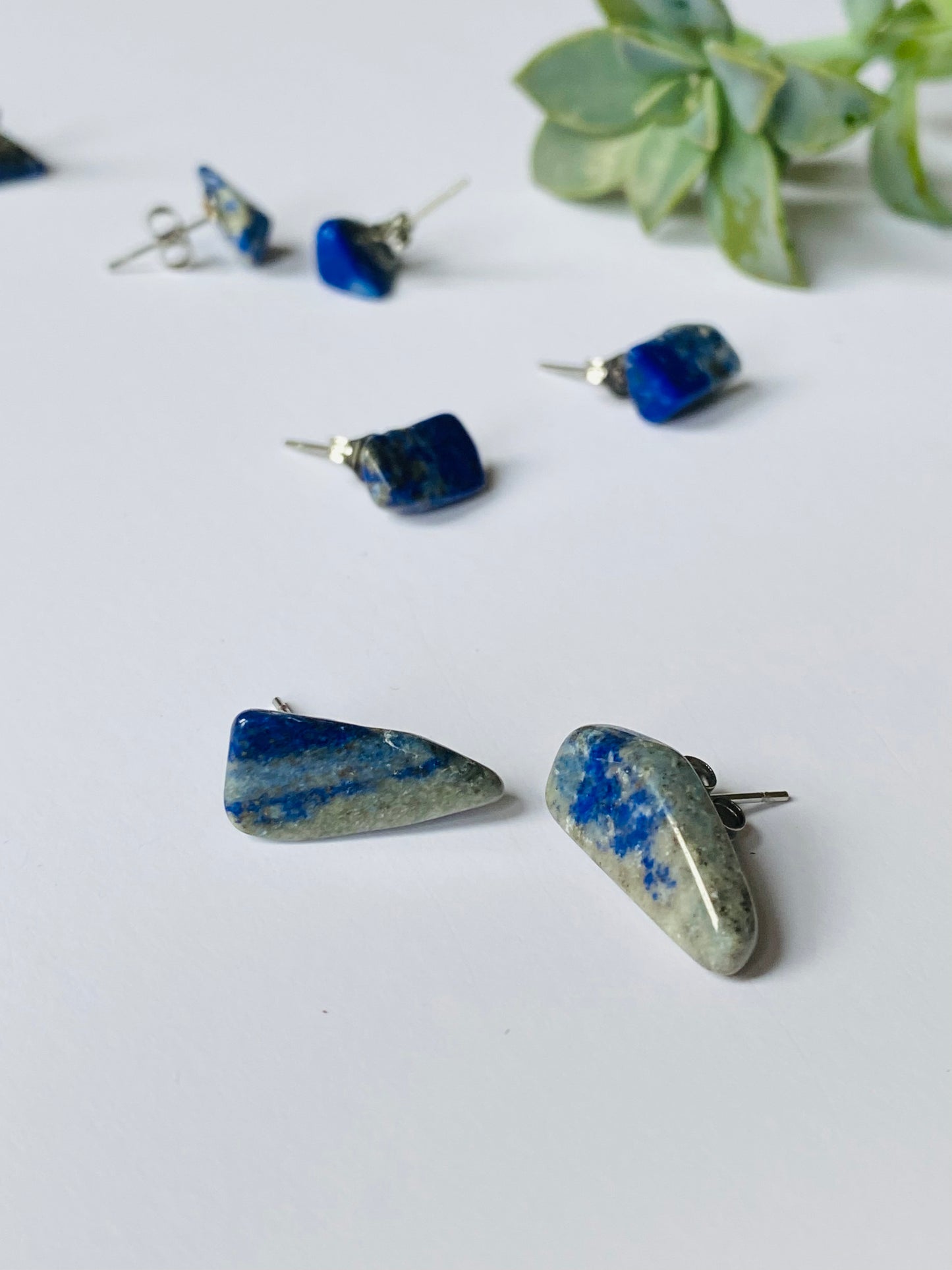 Blue lapis lazuli mini stud ethnic quirky earrings