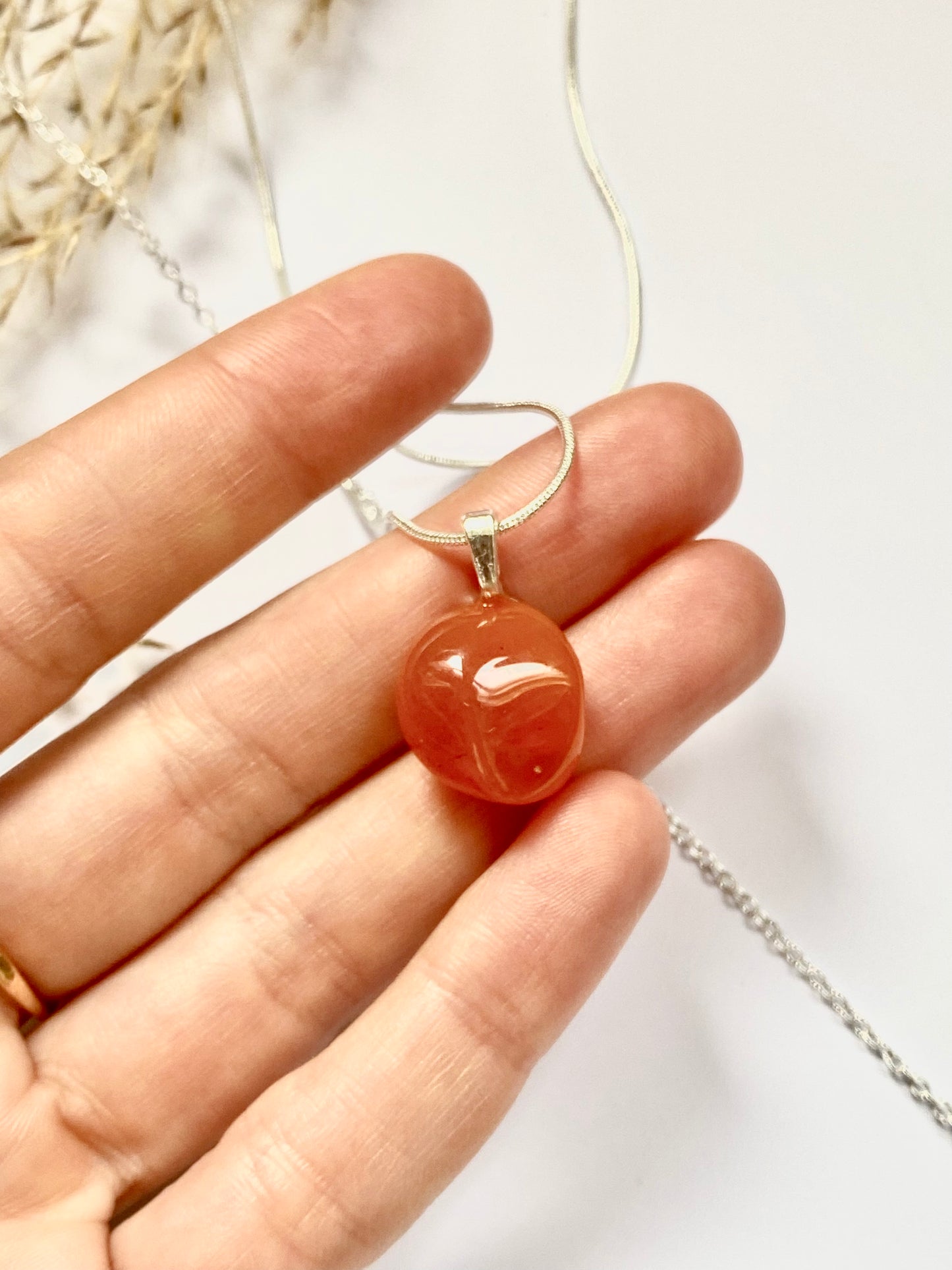 Obsidian or Carnelian Crystal pendant necklace with sterling silver chain