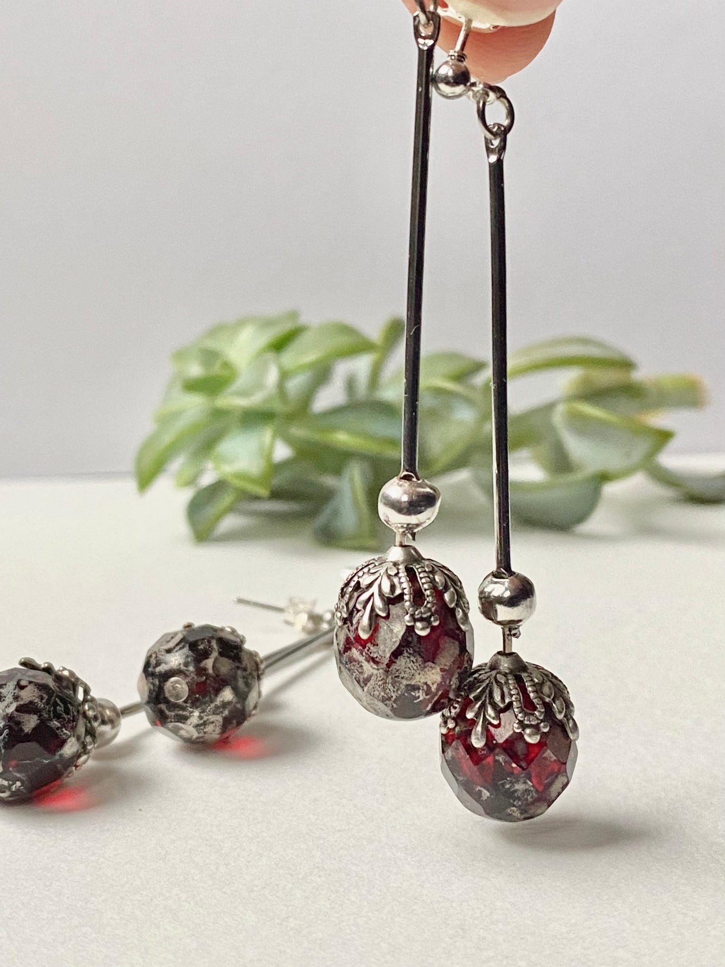 Ruby Red Faceted Vintage Glass Raspberry earrings