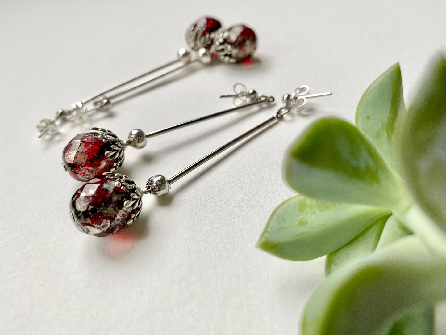 Ruby Red Faceted Vintage Glass Raspberry earrings