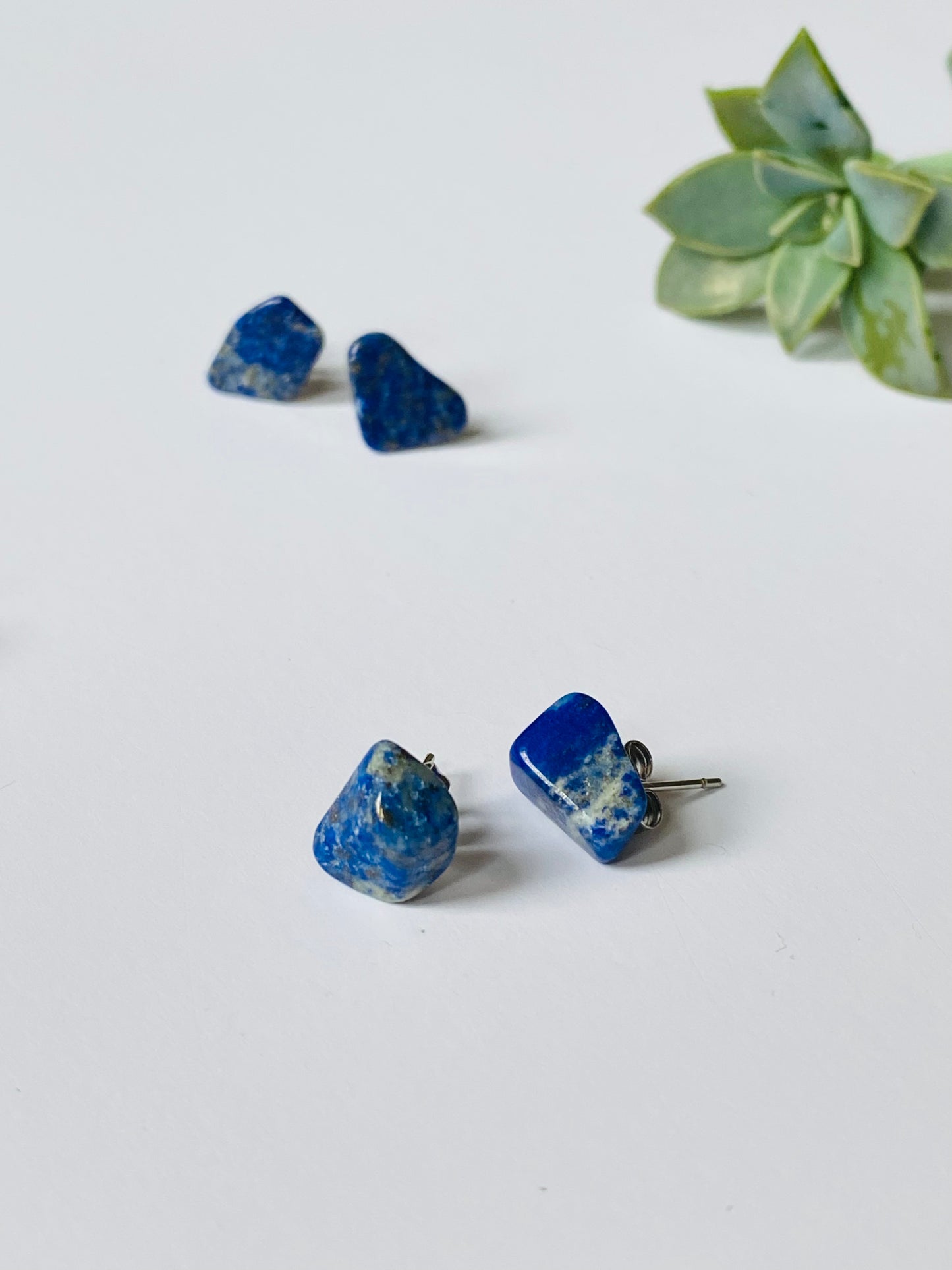 Blue lapis lazuli mini stud ethnic quirky earrings