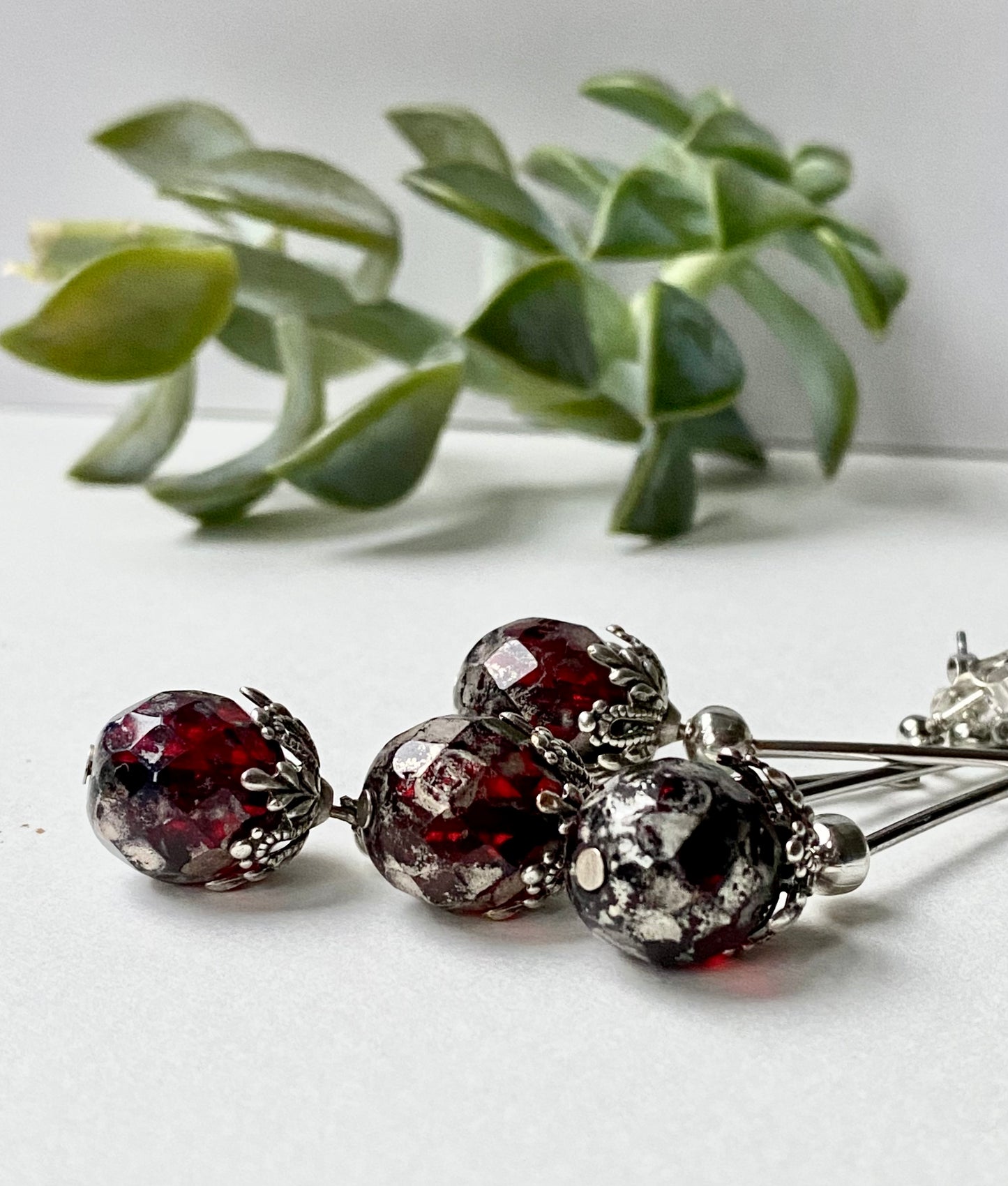 Ruby Red Faceted Vintage Glass Raspberry earrings