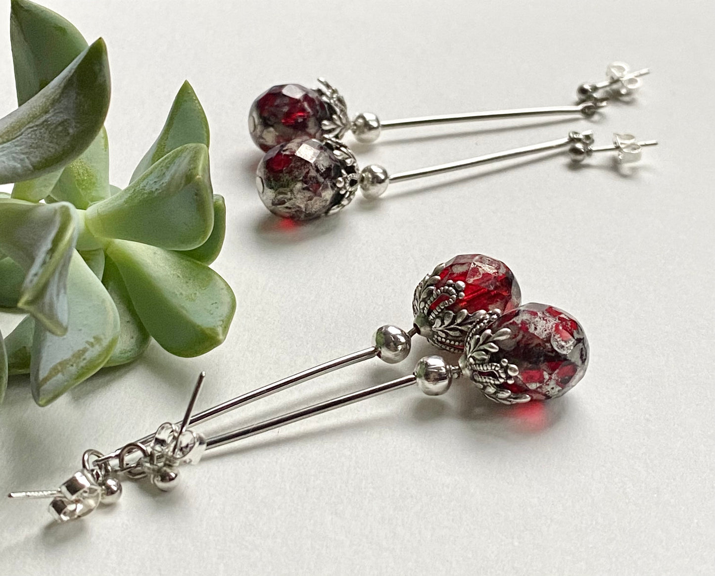 Ruby Red Faceted Vintage Glass Raspberry earrings